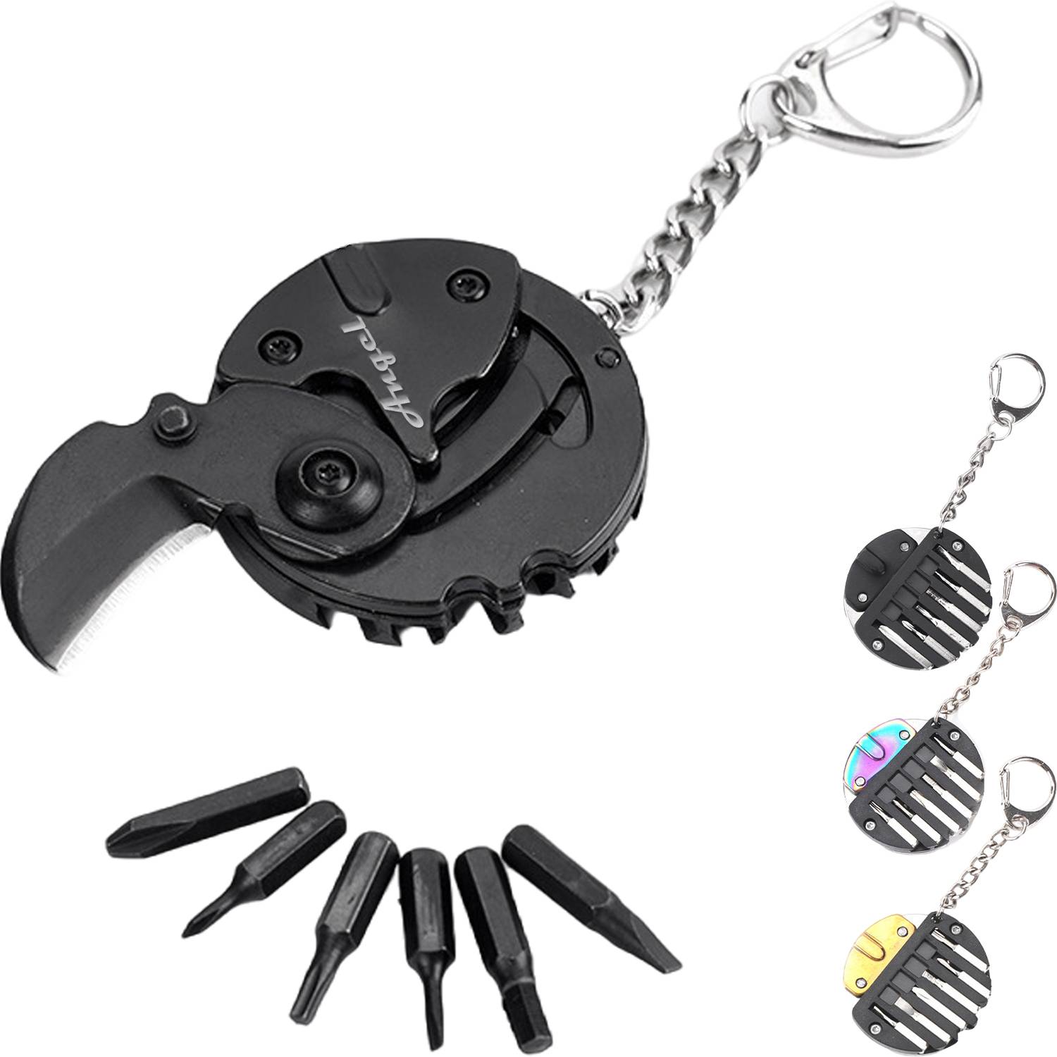 7 in 1 Mini Outdoor Folding Multifunction Coin Shaped Tool
