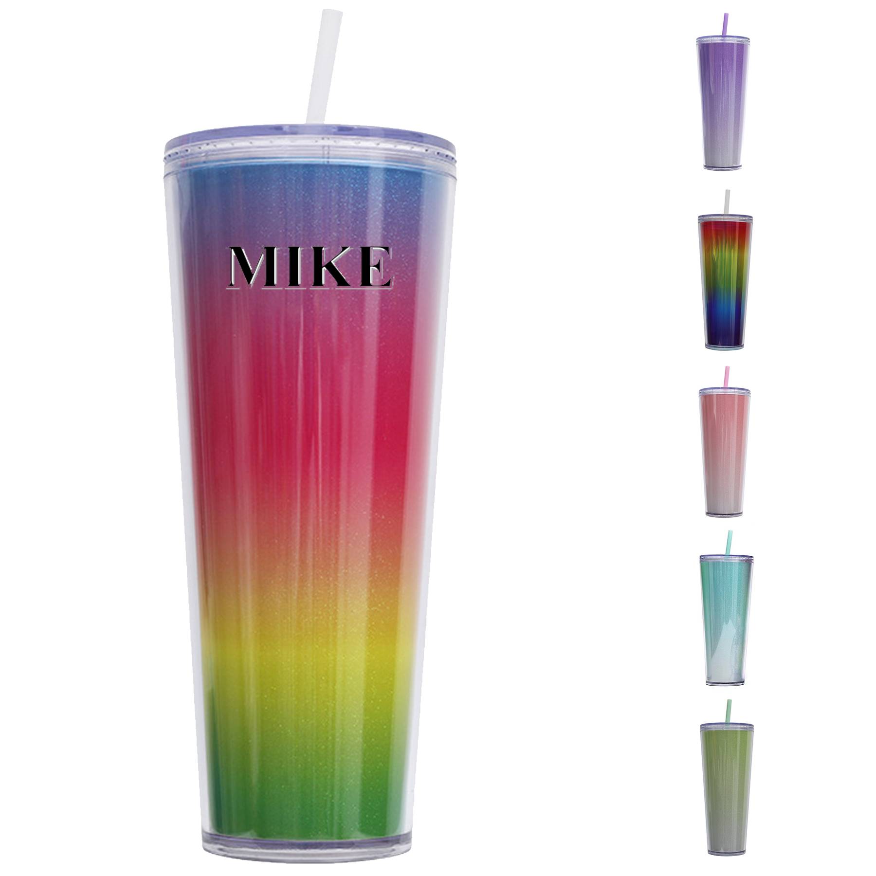 Gradient Color Plastic Straw Cup Bottles