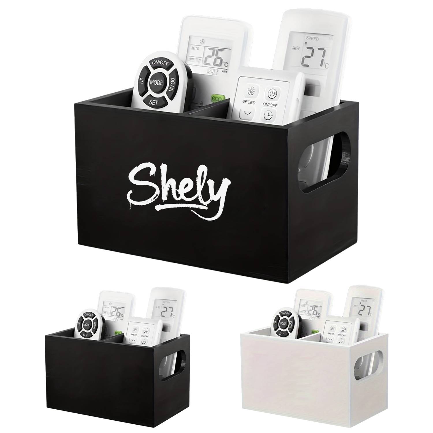 Wooden 2 Compartments Remote Control Storage Box