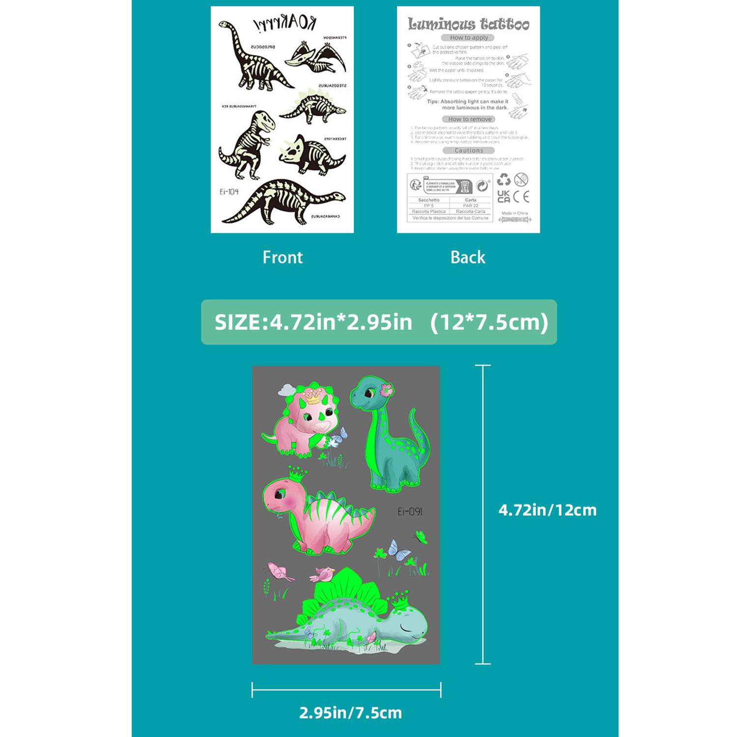 12-Pieces Luminous Dinosaur Tattoos - Image 7