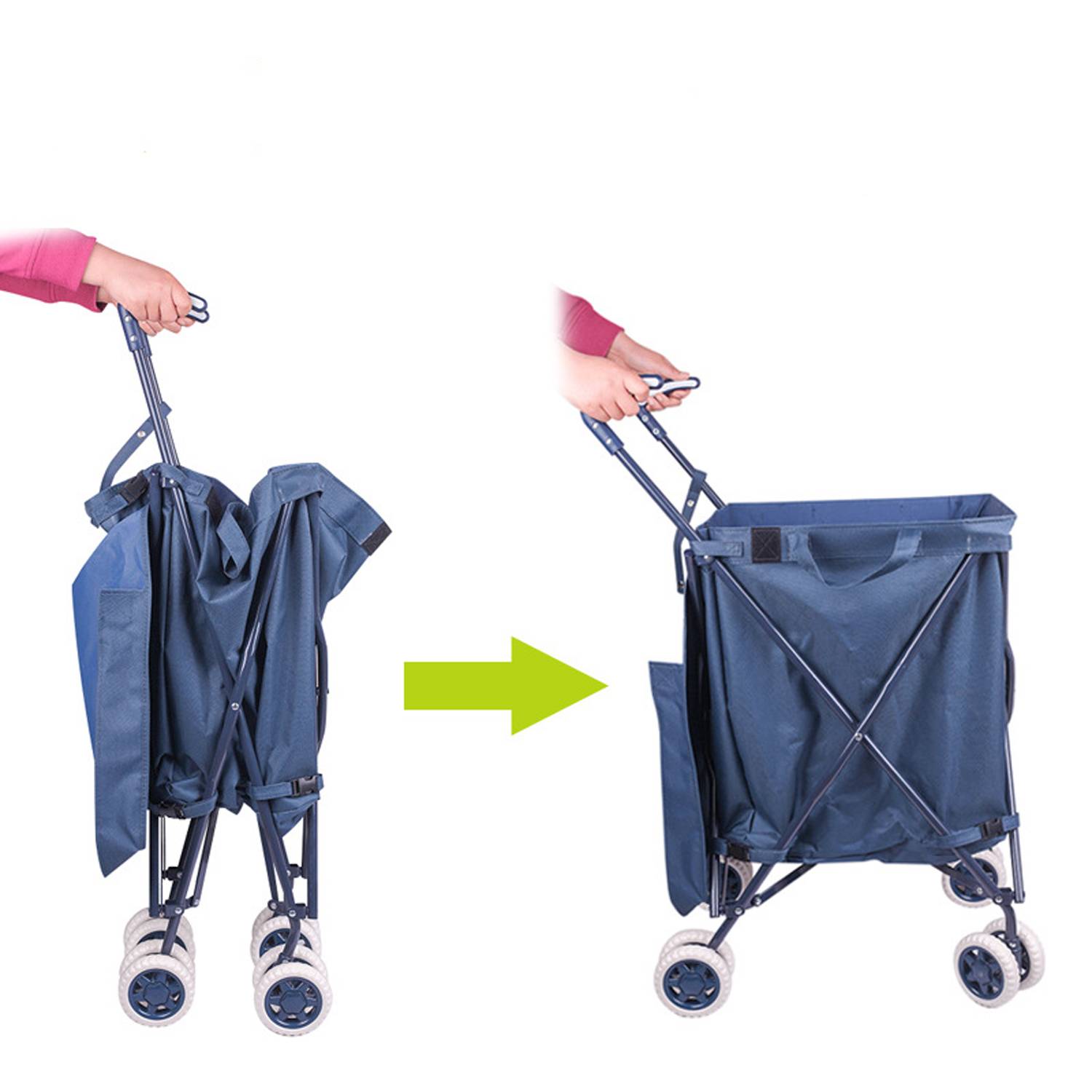 Folding Wheeled Shopping Cart w/ Removable Canvas Bag - Image 3