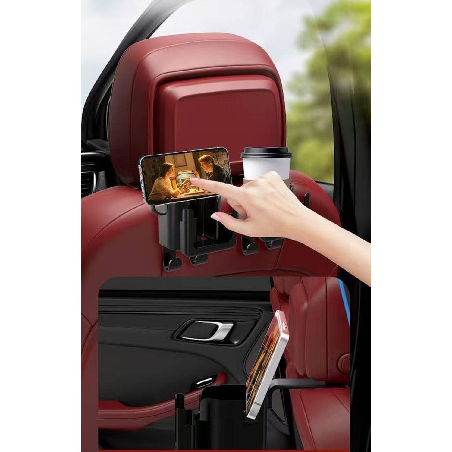 Car Back Seat Phone Stand Cup Holder w/ Hook - Image 3