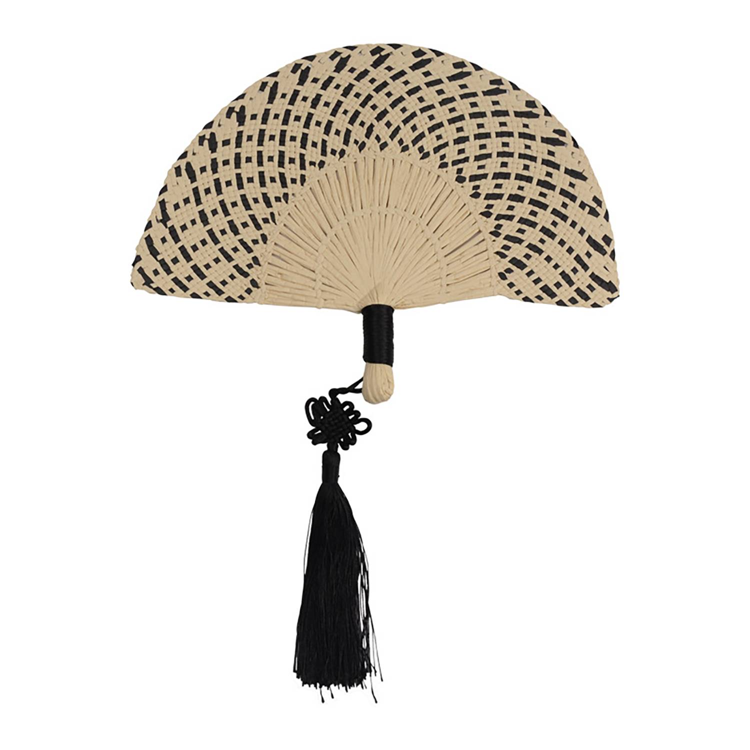 Natural Hand Woven Straw Fan w/ Tassel - Image 3