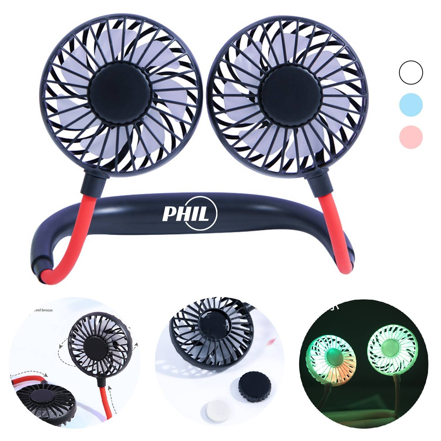 Dual Breeze Hands-Free Neck Fan With Mood Light And Fragrance Box