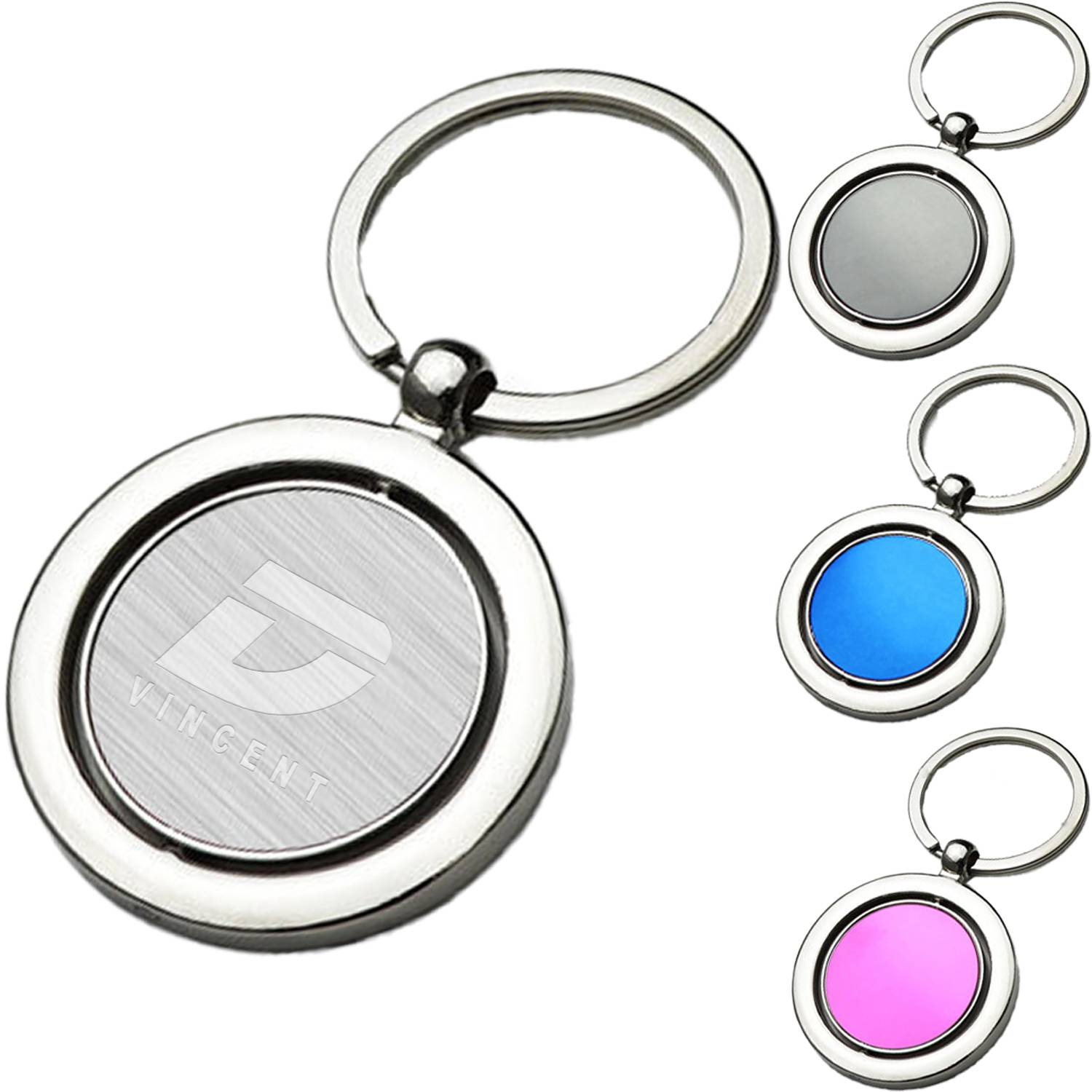 Round Rotatable Double Sided Rotating Metal Keychain