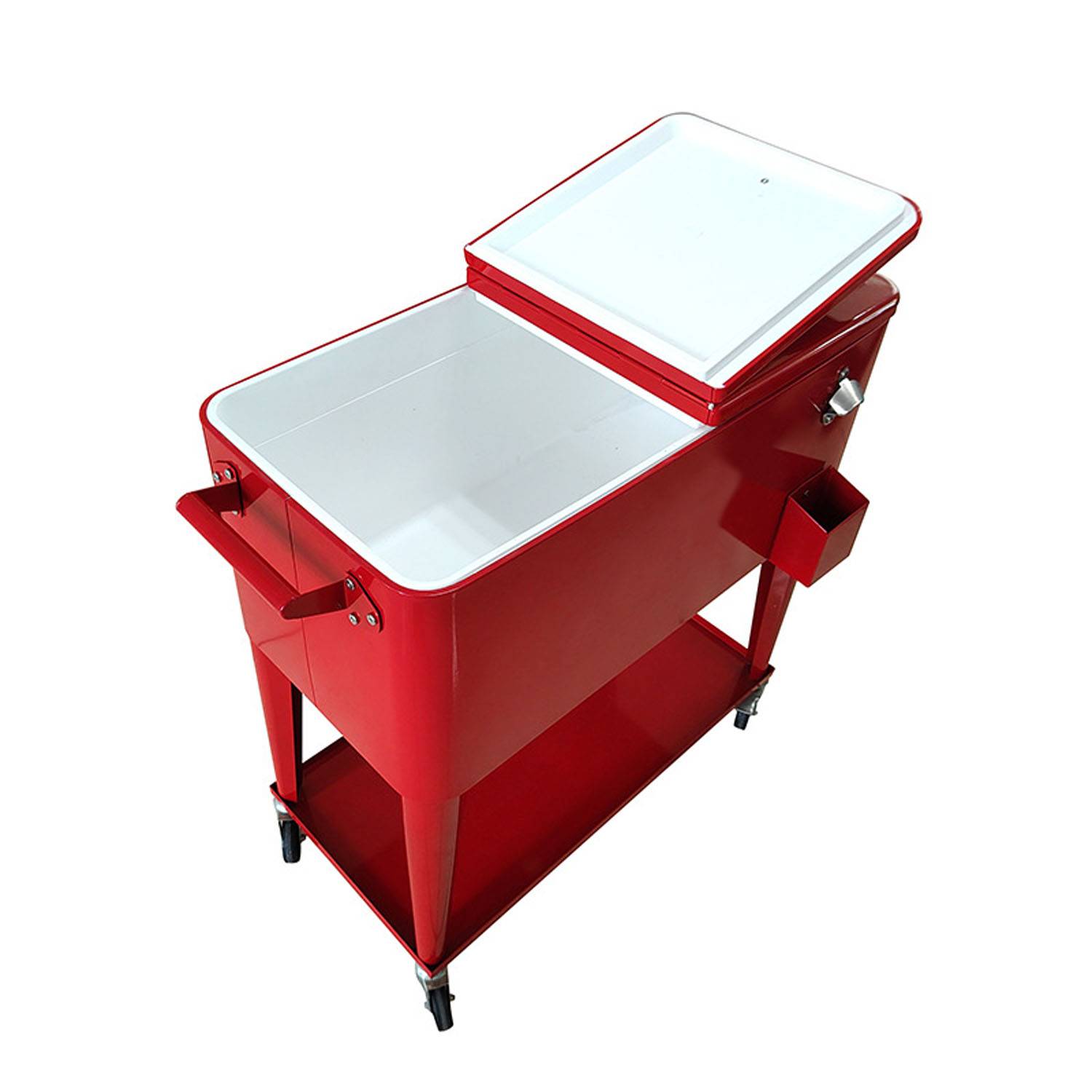 80 Quart Stainless Steel Ice Chest Cooler Cart w/ Wheels - Image 3