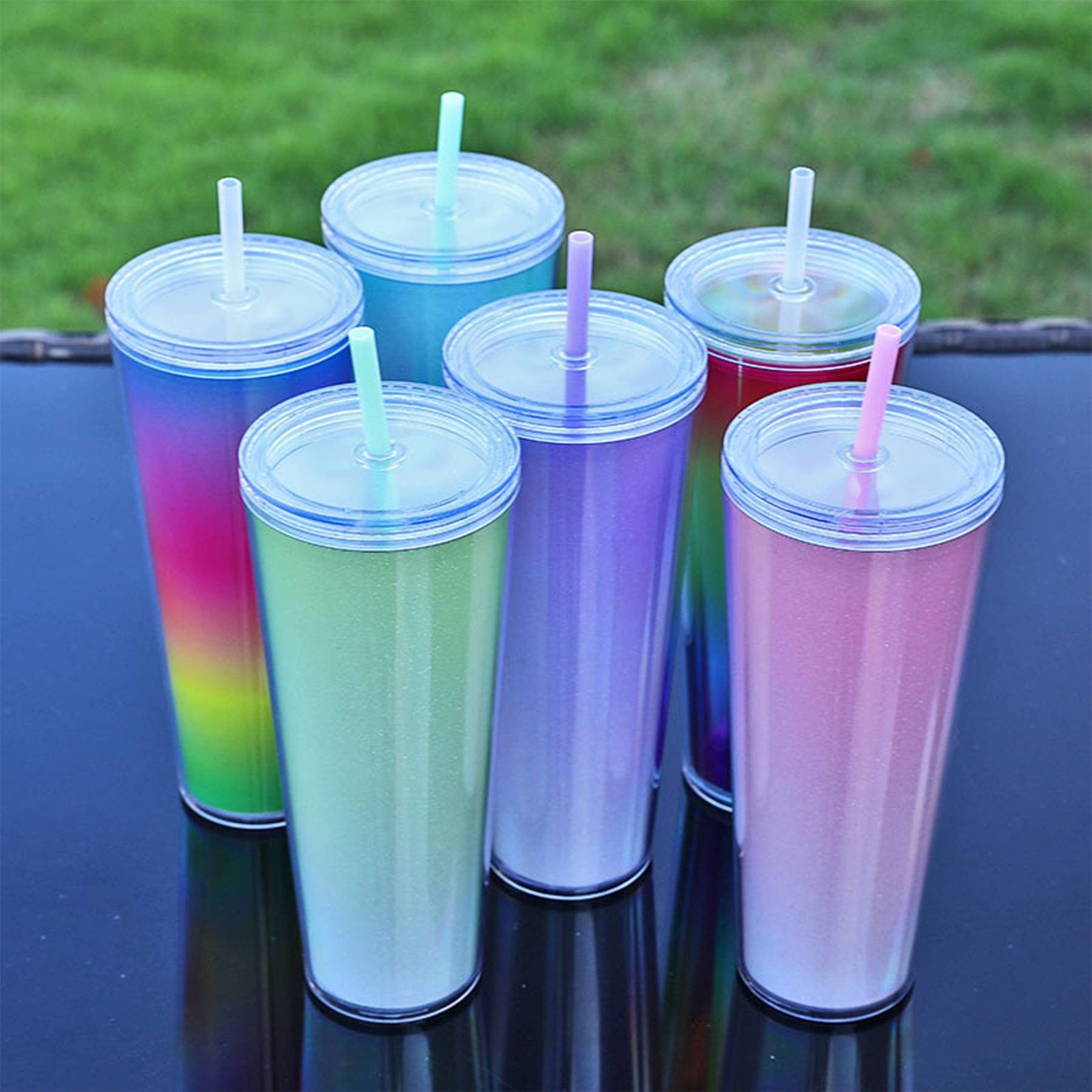 Gradient Color Plastic Straw Cup Bottles - Image 5