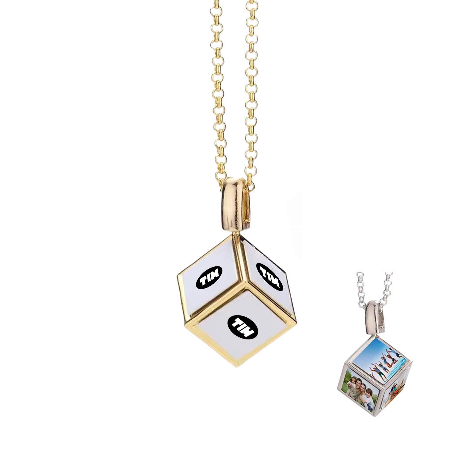 Blank Metal Jewelry Dice Square Pendant Necklace