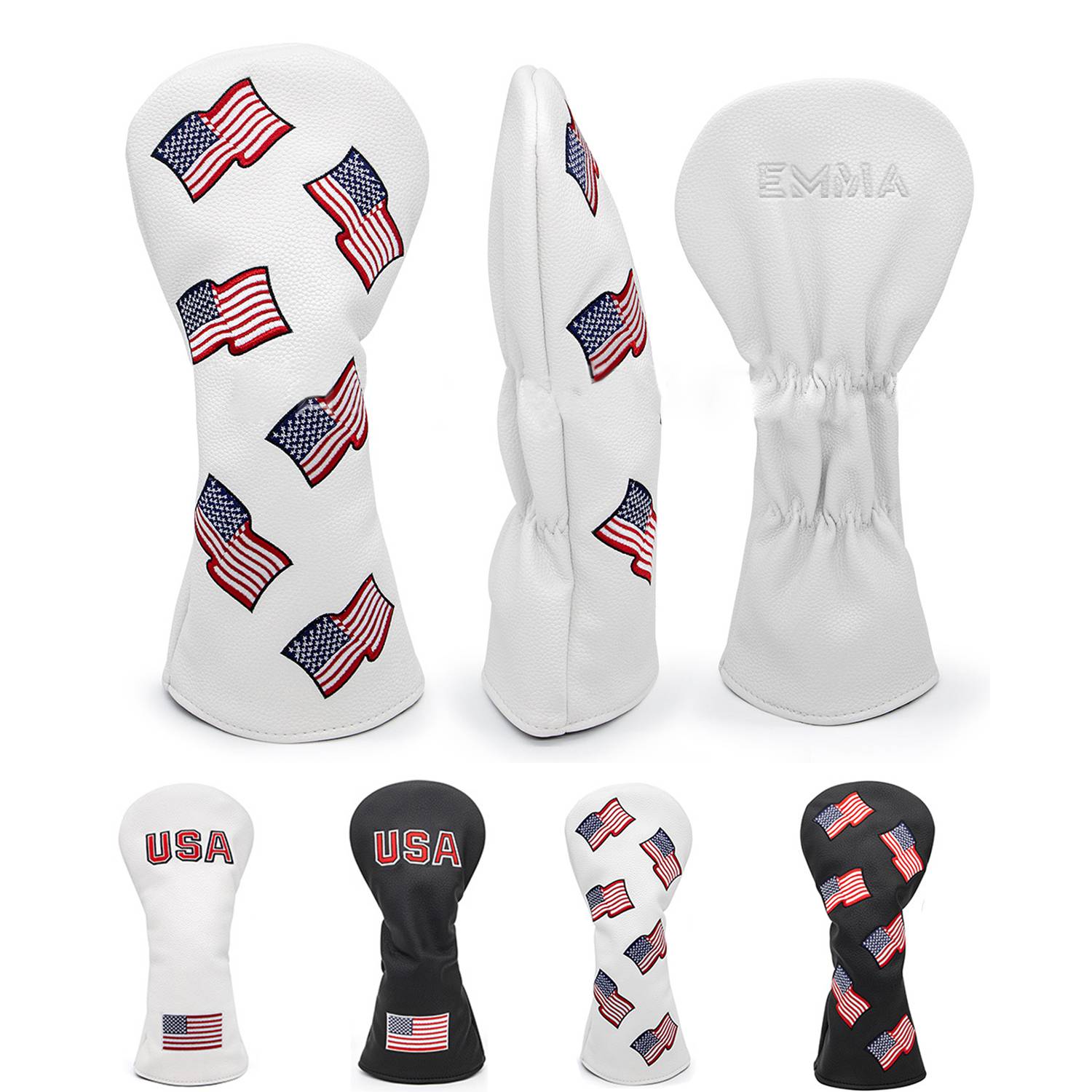 US Flag Patriotism Golf Club Head Covers White