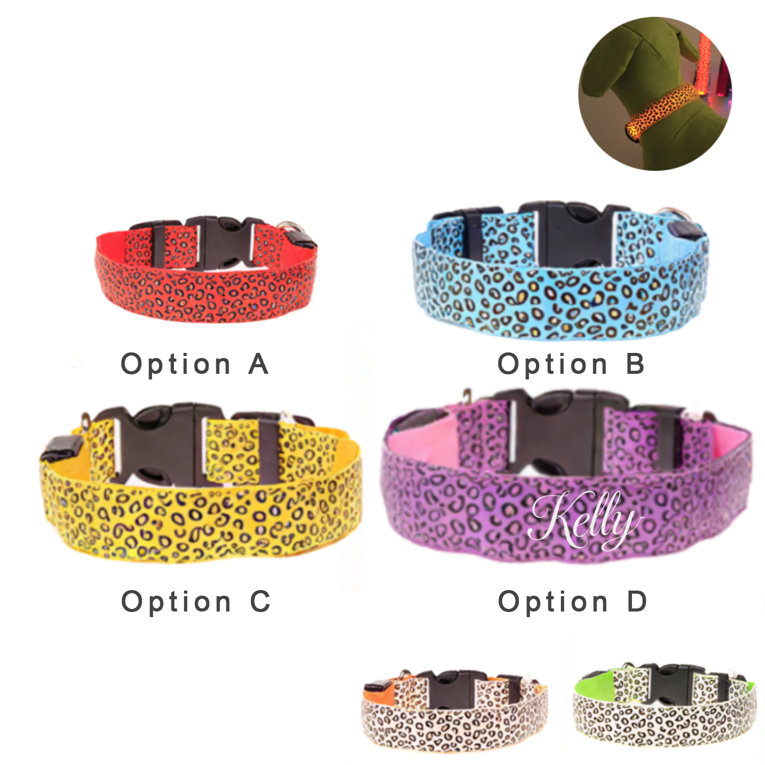 Polyester LED Light-Up Leopard Print Pet Collar