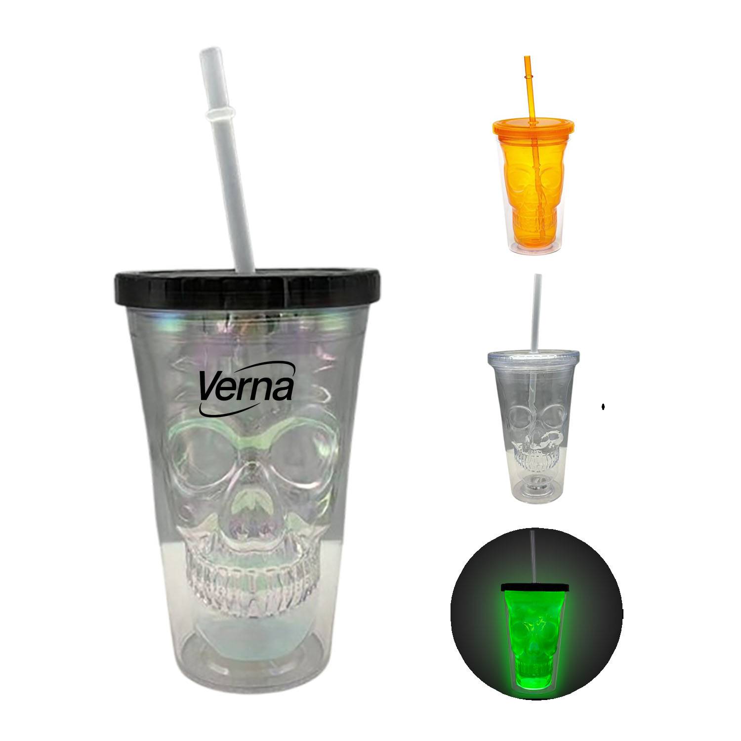 12oz LED Light Up Halloween Skeleton Straw Cup