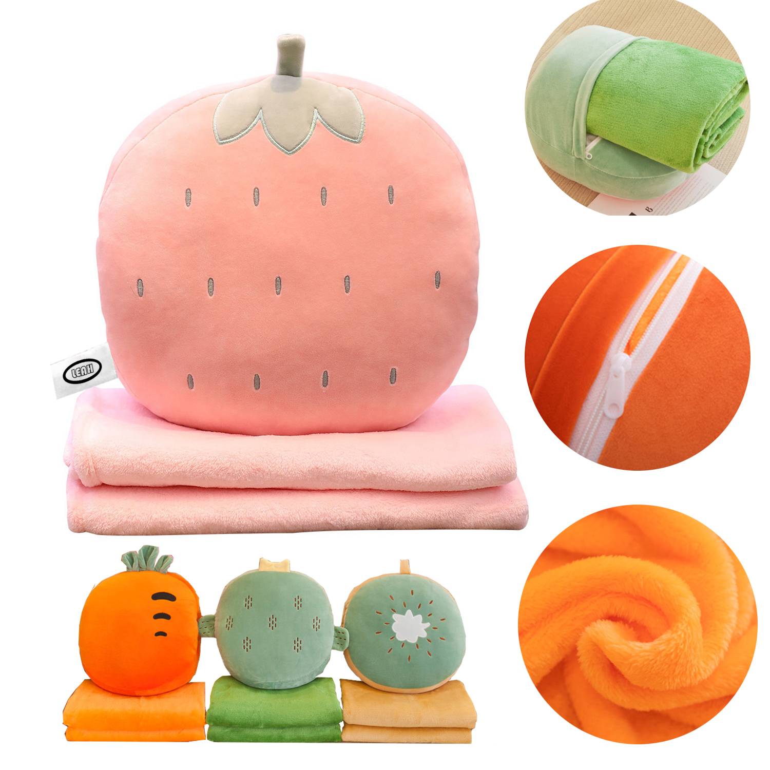 Fruit 2-In-1 Flannel Throw Pillow And Nap Blanket