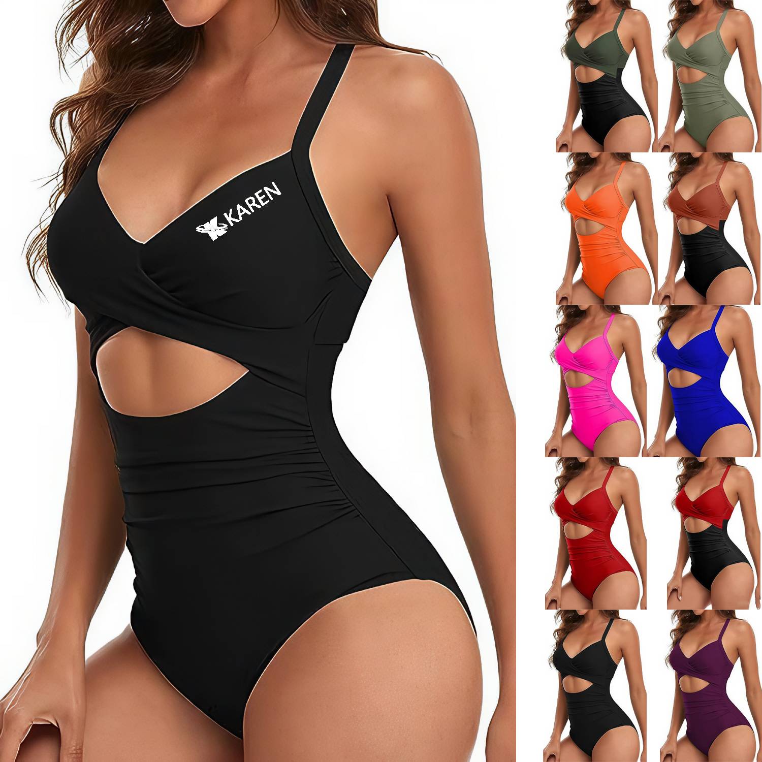 Hollow Out One-Piece Swimsuit w/ Back Lacing