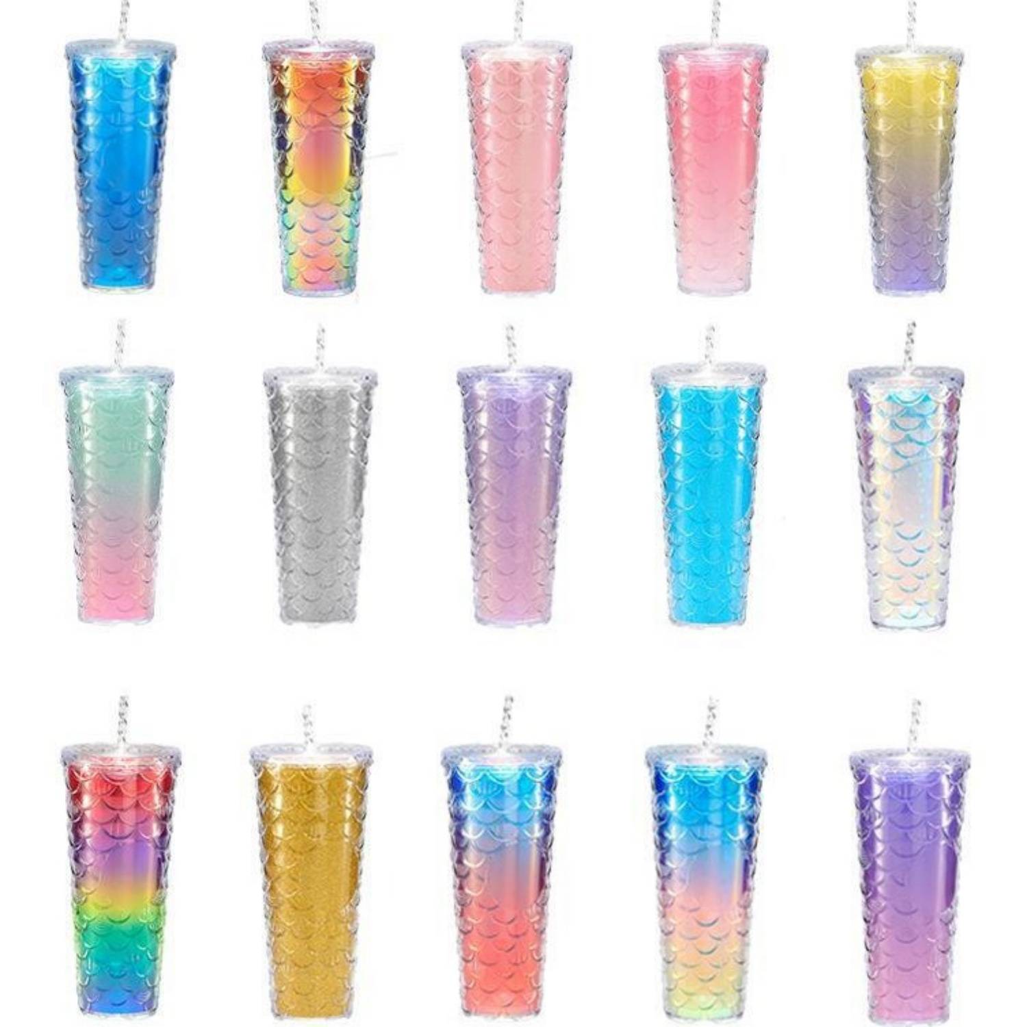 24-27Oz Fish Scale Large Capacity Cup w/ Straw - Image 5