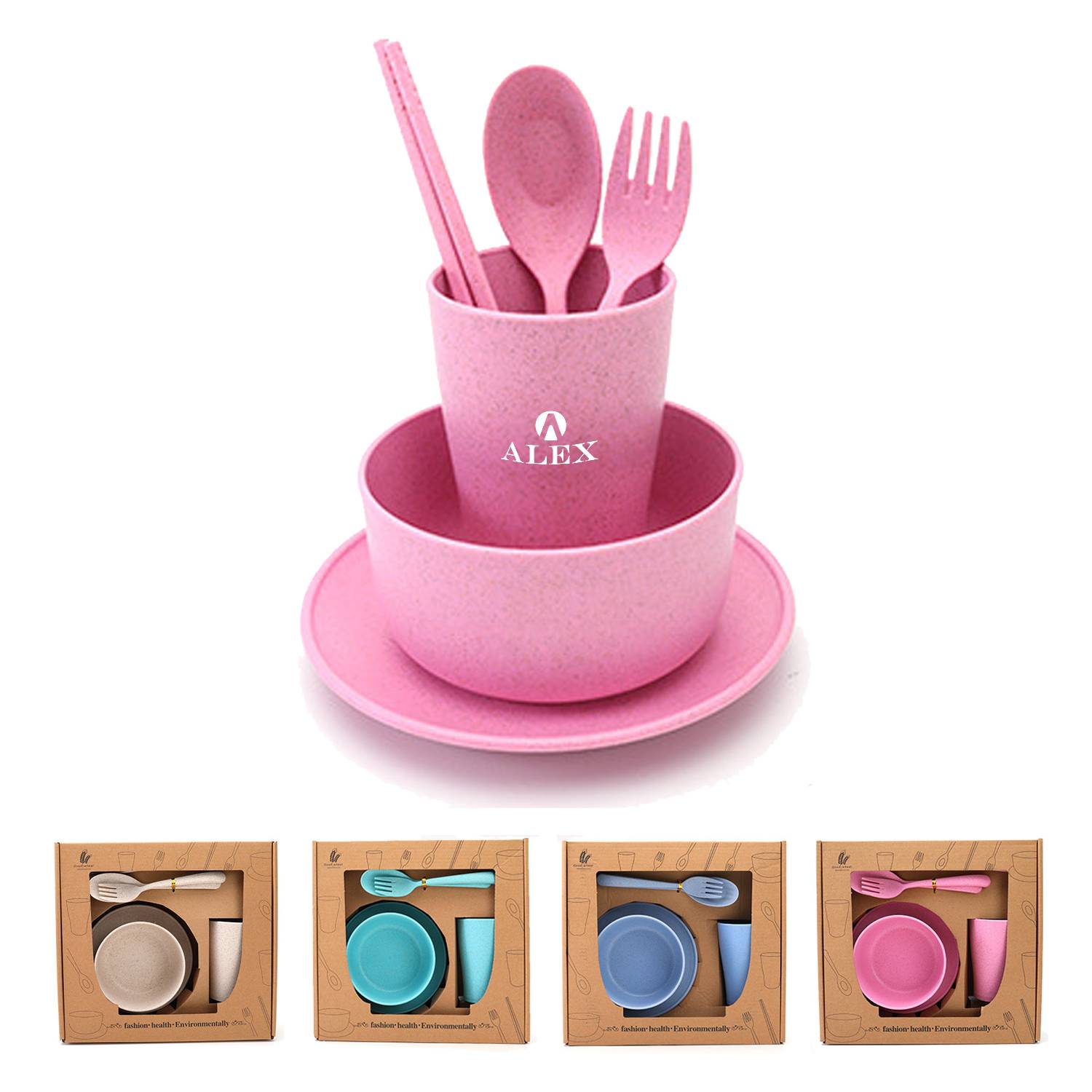 Biodegradable Wheat Straw Cups Bowl Plates Dinnerware Sets