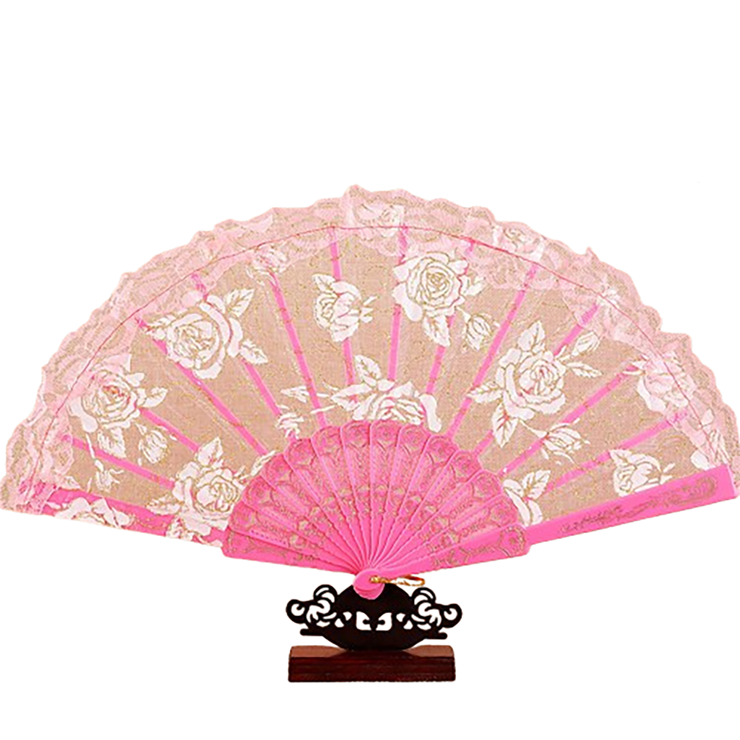 Rose Lace Handheld Folding Fan - Image 6