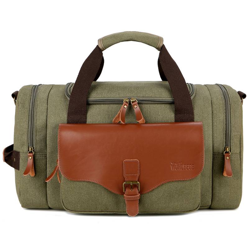 Canvas Large Capacity Leather Travel Duffel Bag - Image 8