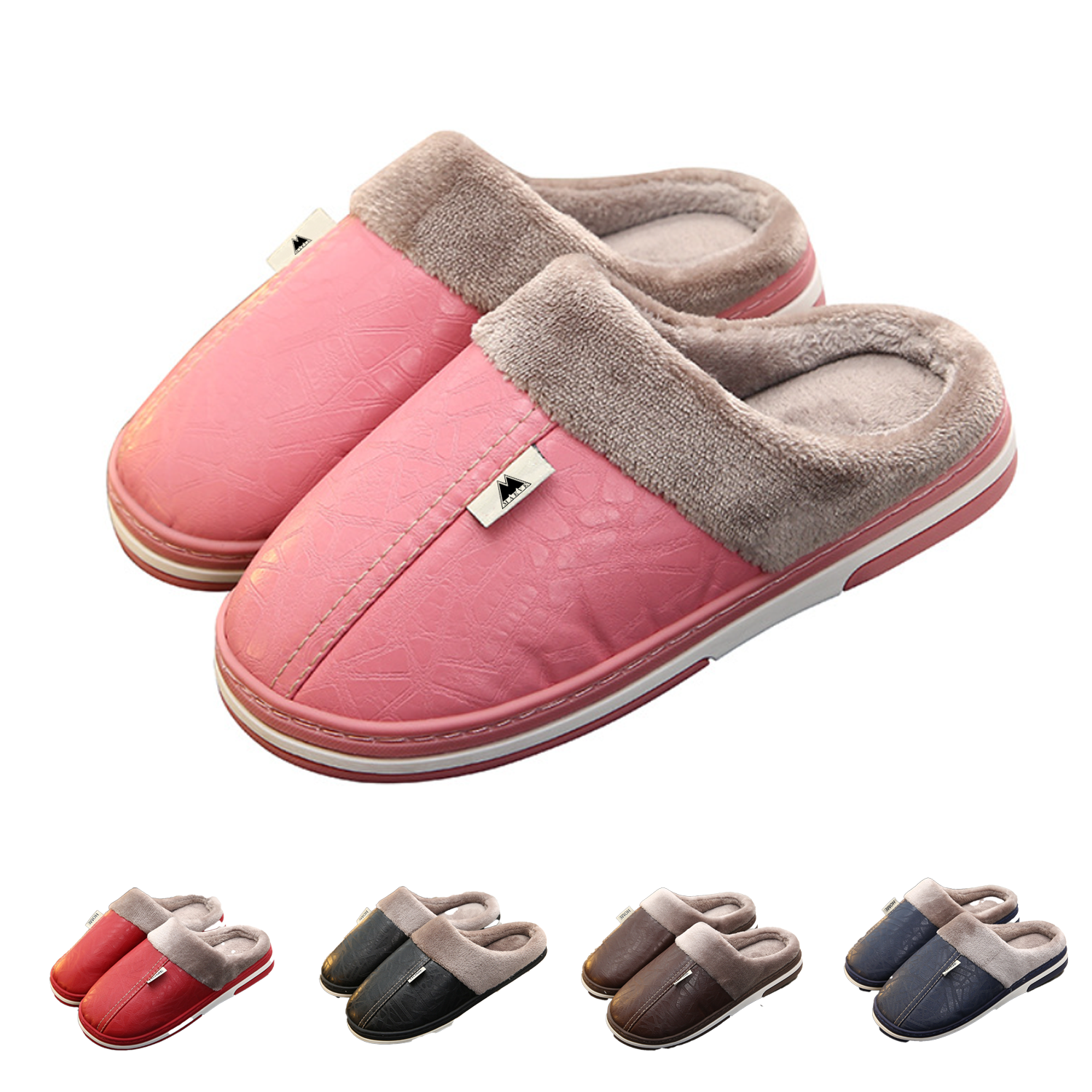 PU leather top waterproof platform slippers winter