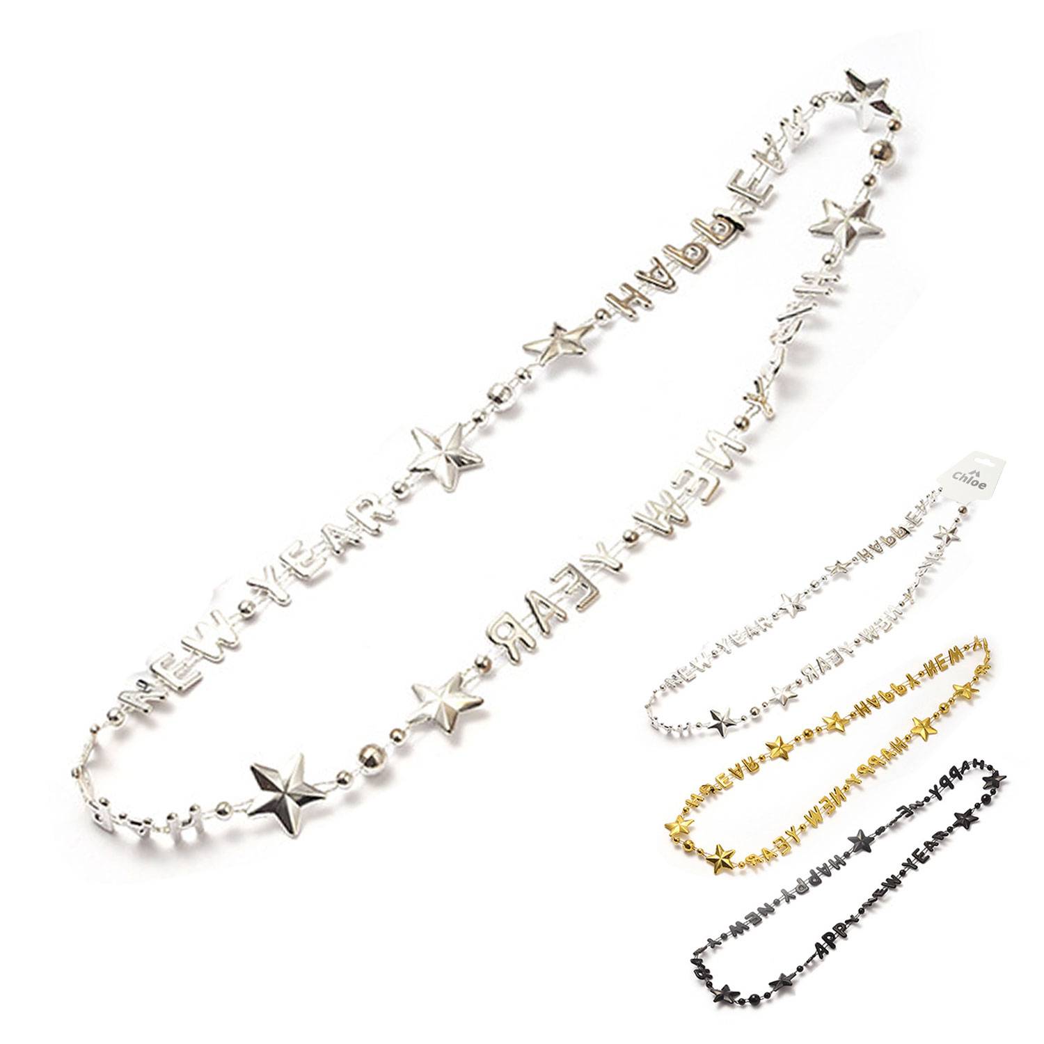 Happy New Year Party Beads in Black, Silver& Gold