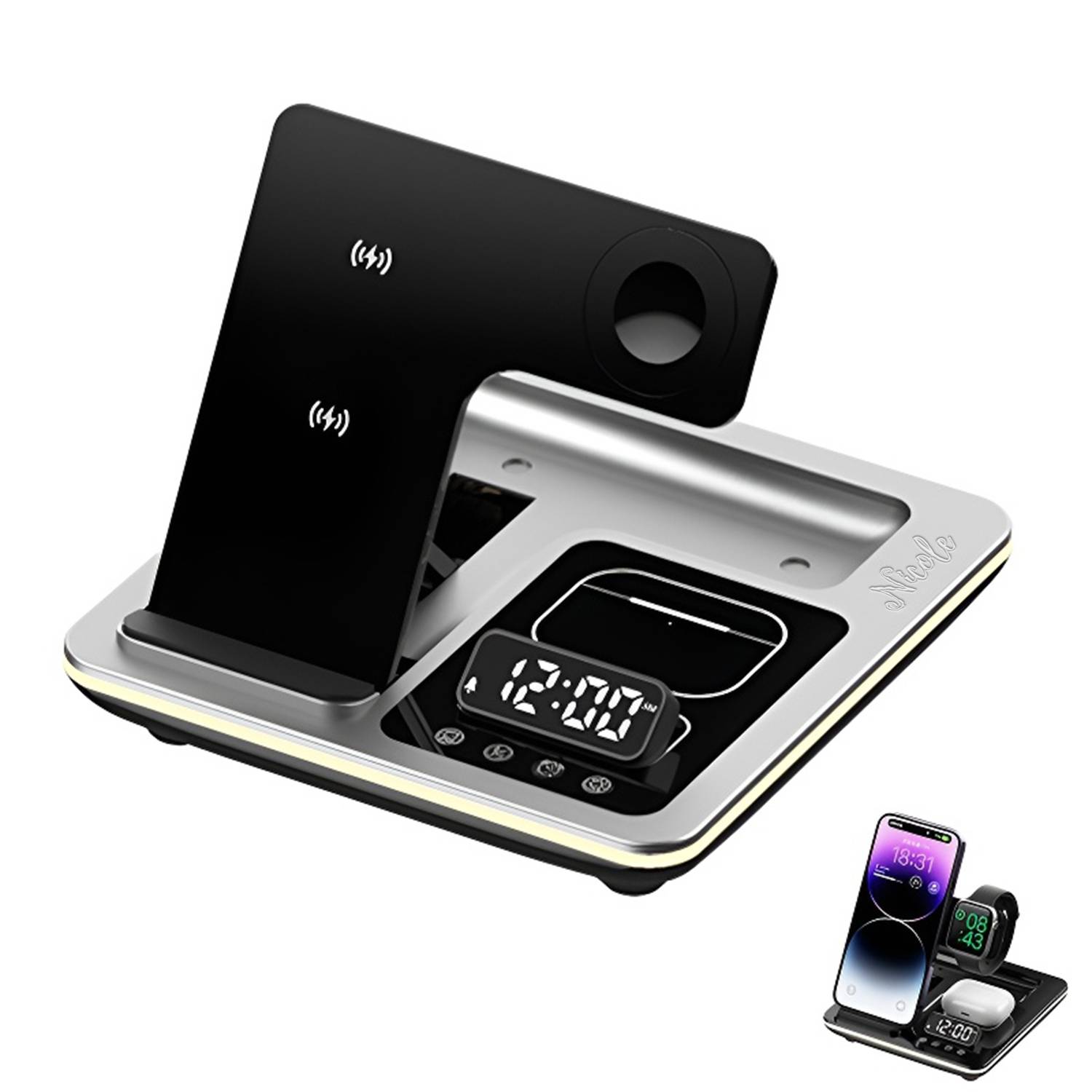 5-In-1 Electric Folding Wireless Charger W/ Alarm Clock