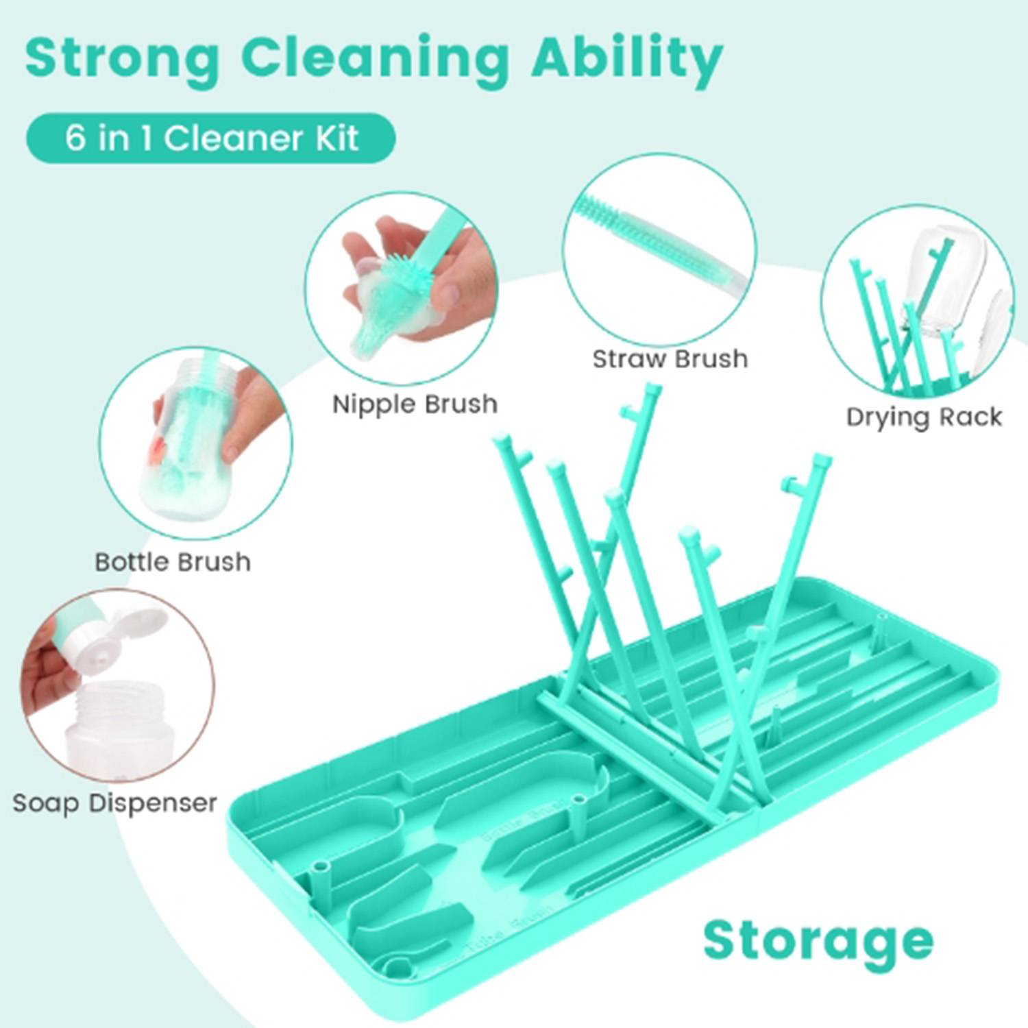 6 in 1 Foldable Silicone Baby Bottle Cleaning Kit