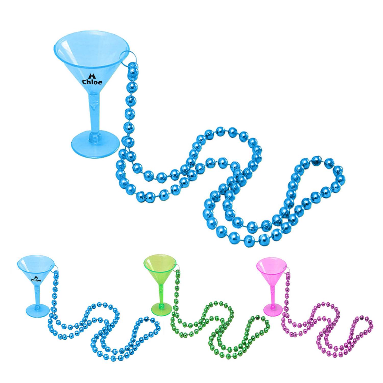 Fashion Plastic Goblet Shot Glass With Bead Necklace