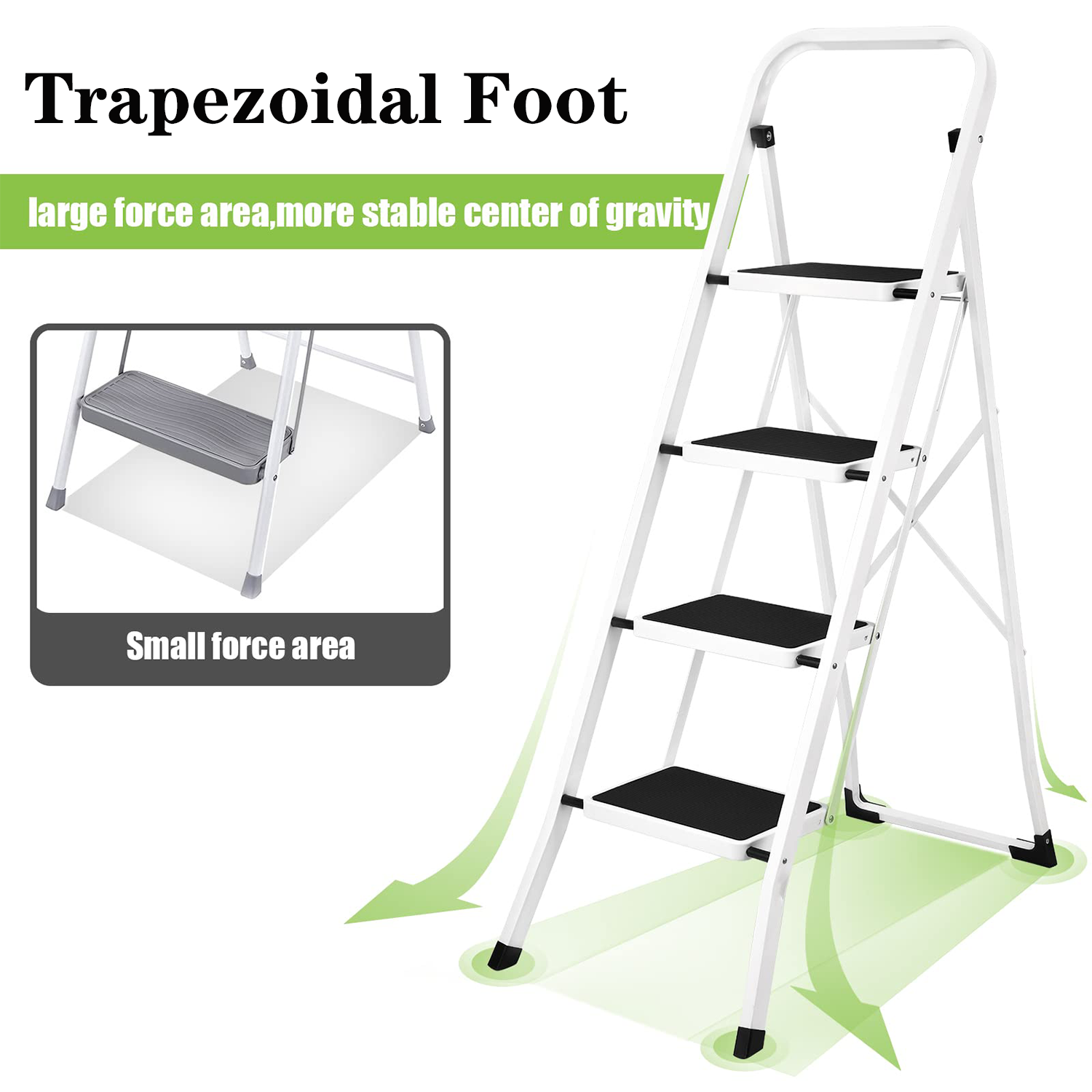White Anti-Slip Four-Step Folding Ladder - Image 4