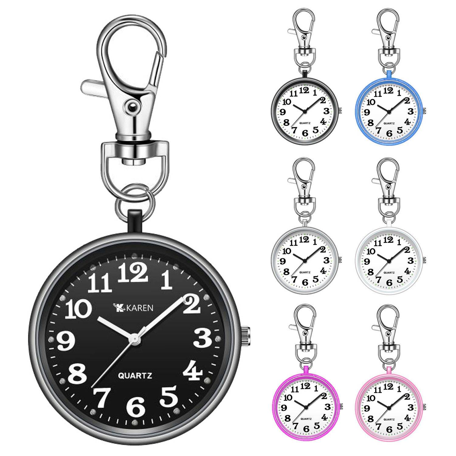 Hanging Round Quartz Nurse Pocket Watch w/ Key Buckle