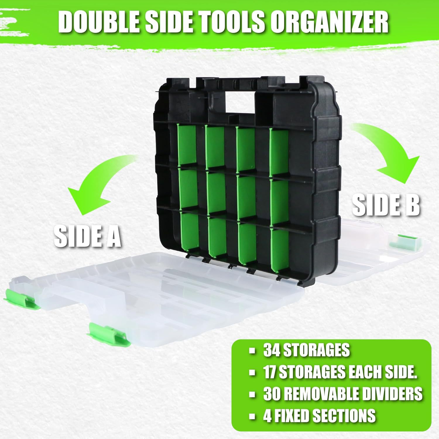 PP Plastic Double Sided 34 Grid Tool Organizer Box - Image 3