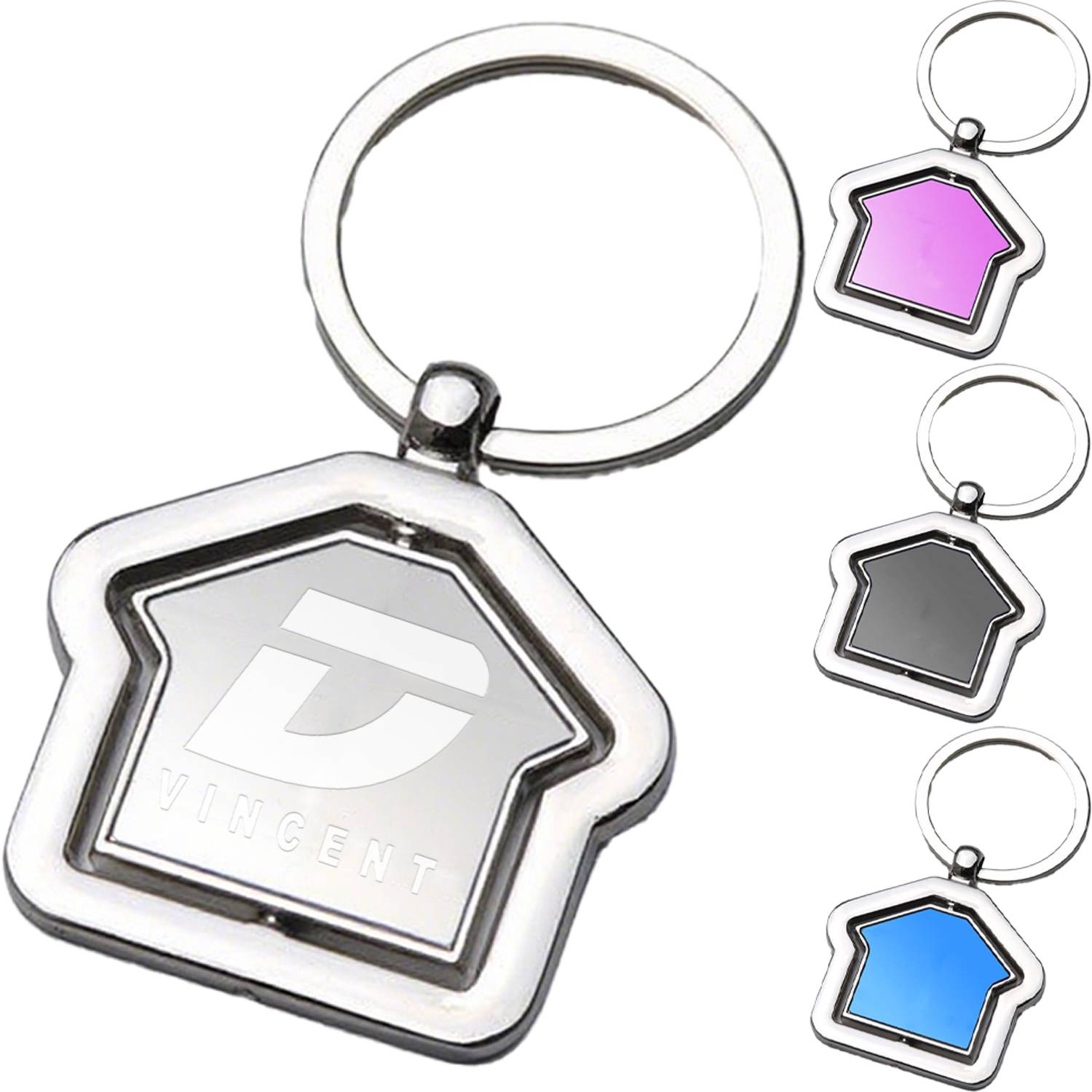 House-Shaped Double Sided Rotating Metal Keychain