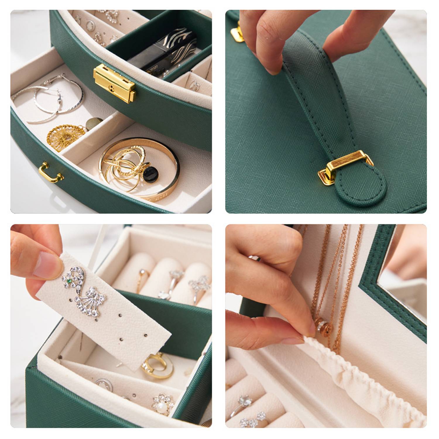 PU Leather Double Layer Jewelry Box Organizer - Image 7
