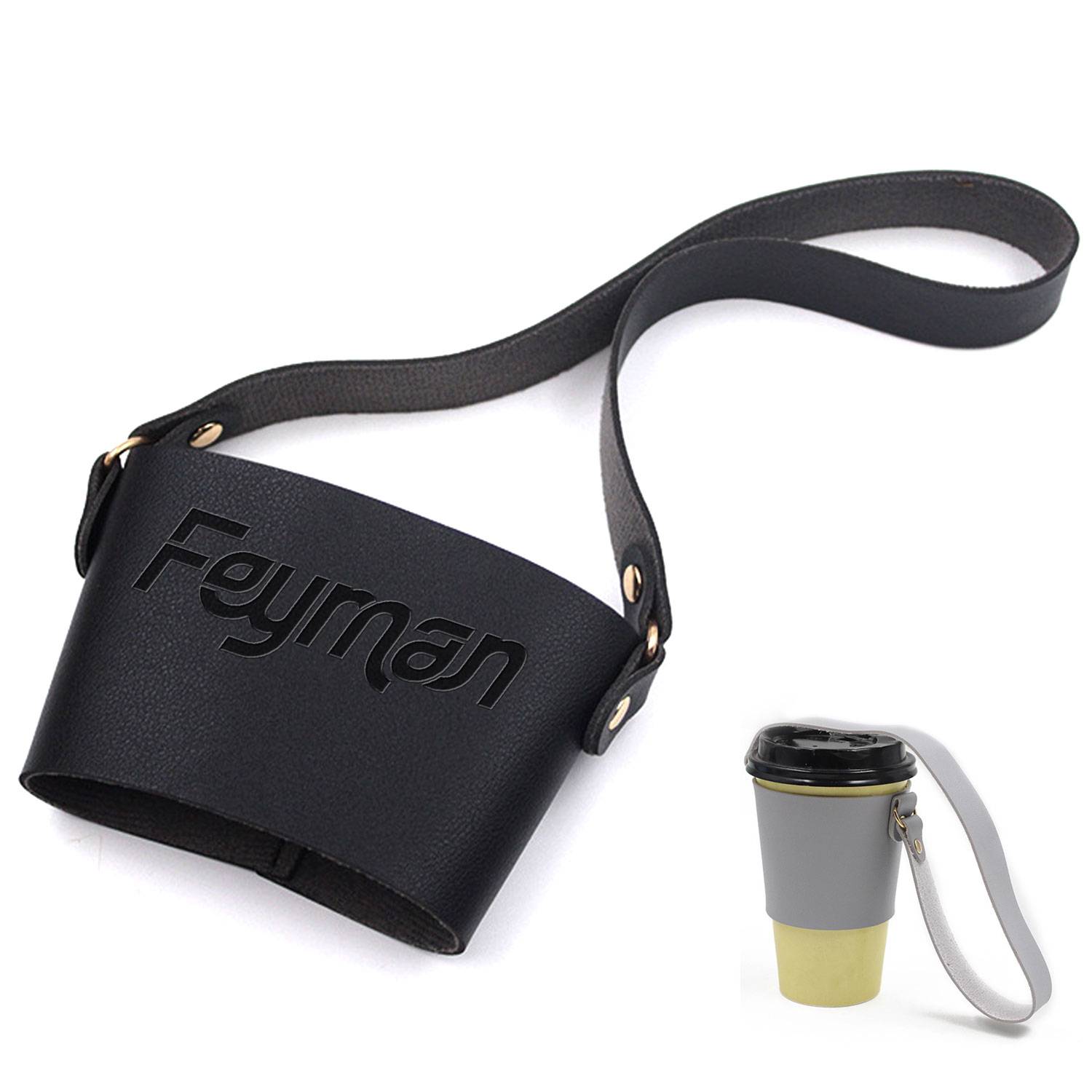 PU Leather Coffee Cup Sleeves w/ Handle