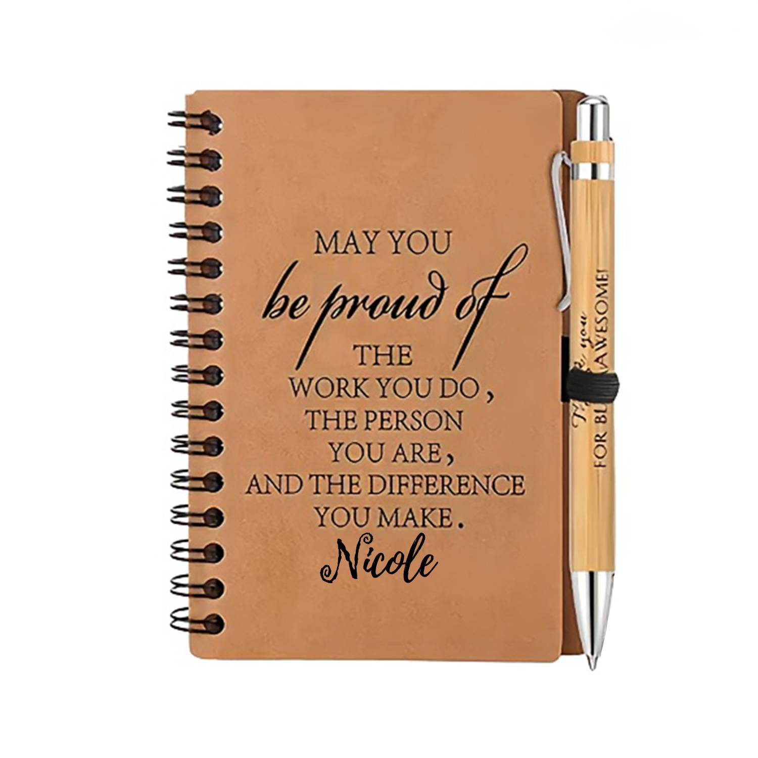 Natural Bamboo Pen And Spiral Notebook Set