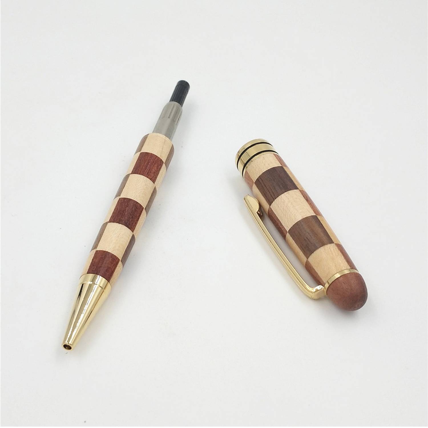 Handcrafted Checkered Wood Ballpoint Pen - Image 5