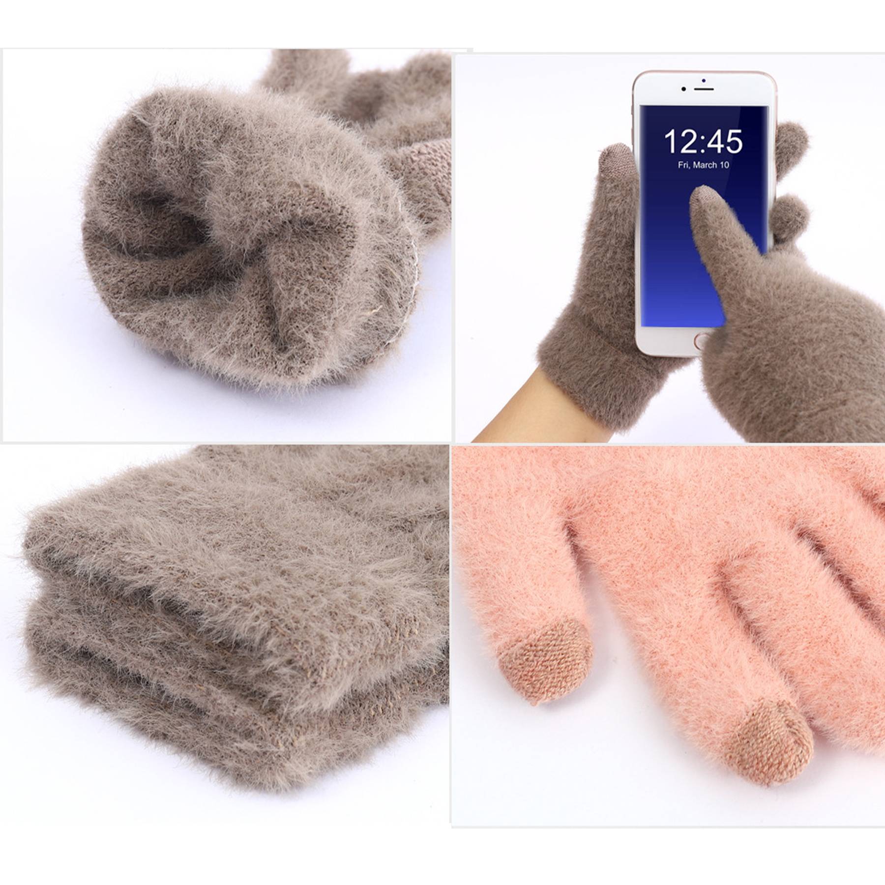 Womens Winter Mink Touchscreen Gloves - Image 8