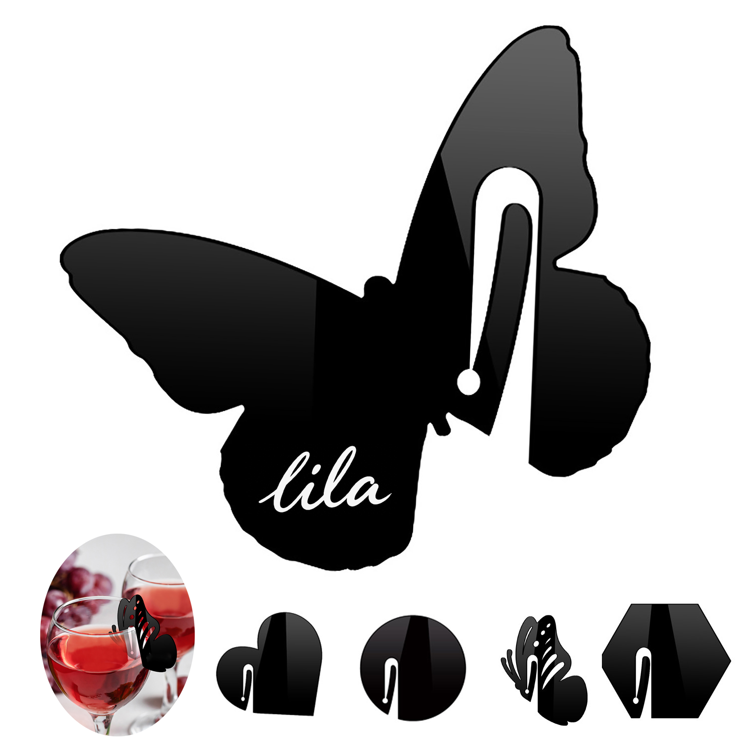 2PCS Butterfly Wine Glass Markers Acrylic Drink Tags