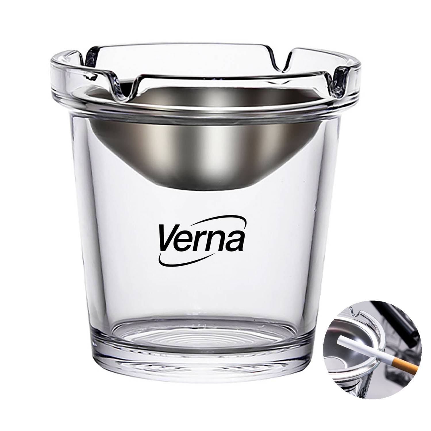 Car Funnel Glass Ashtray w/ Stainless Steel Lid