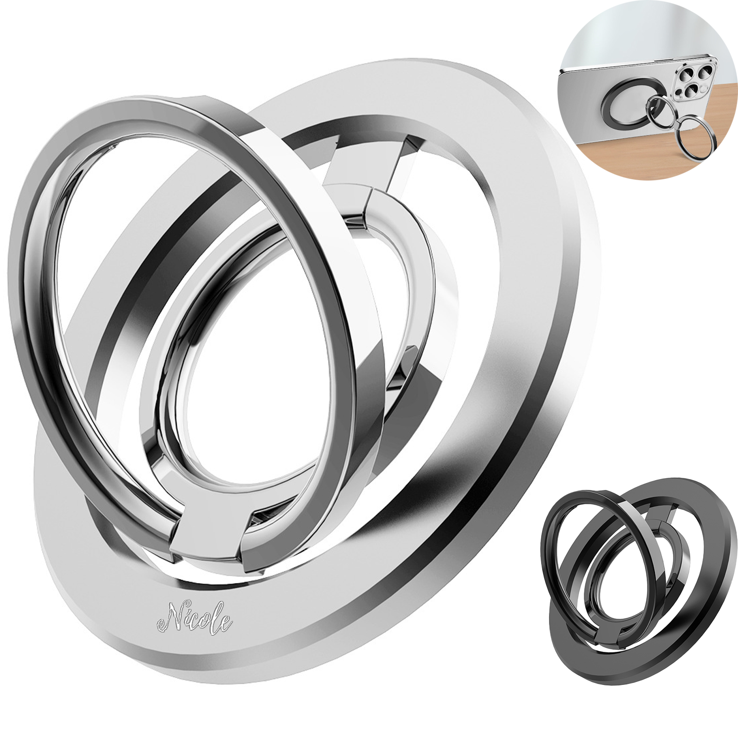 Zinc Alloy Dual Ring Adjustable Kickstand Phone Holder