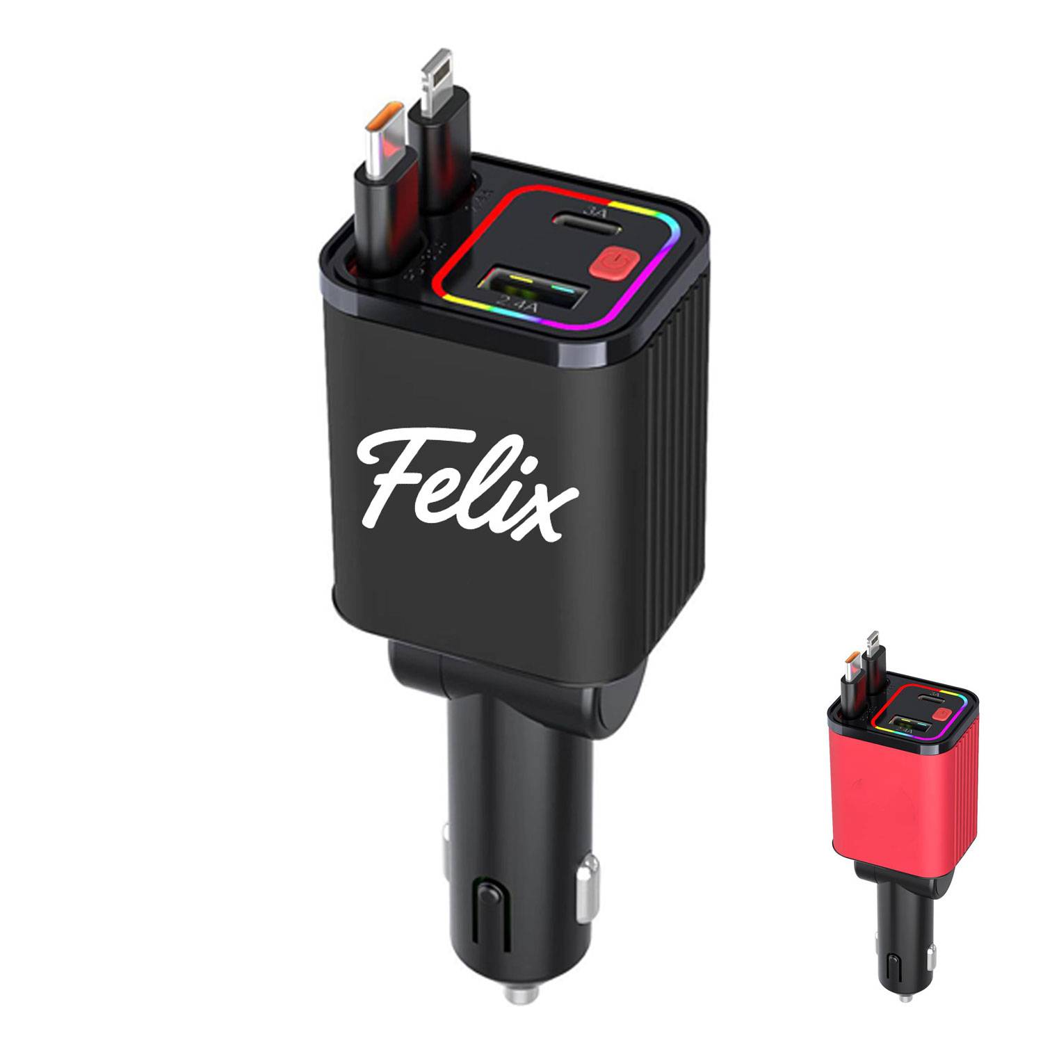 4 in 1 Retractable Car Charger w LED Light