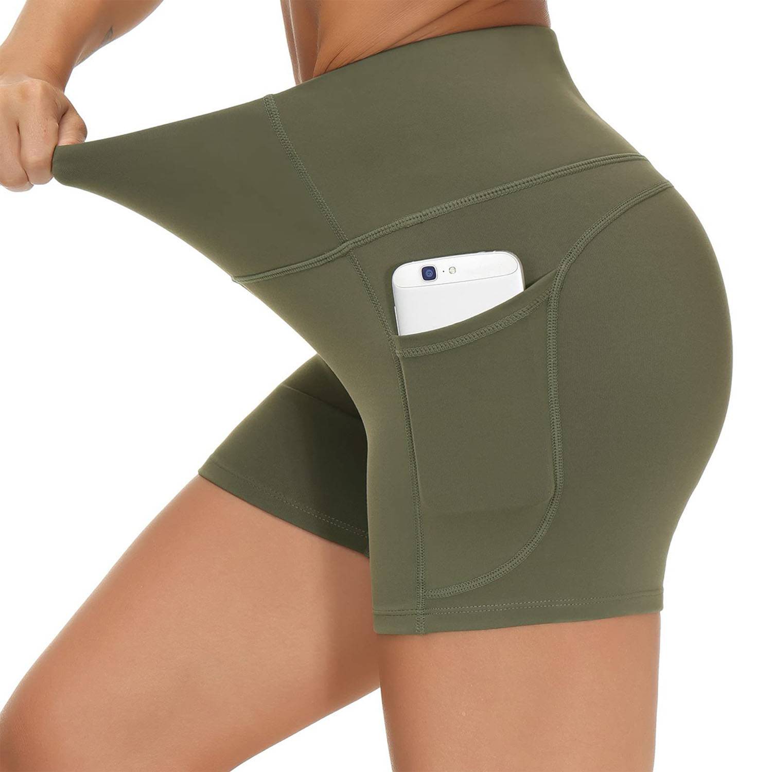 High Waist Breathable Polyester Workout Shorts w/ Pockets - Image 5