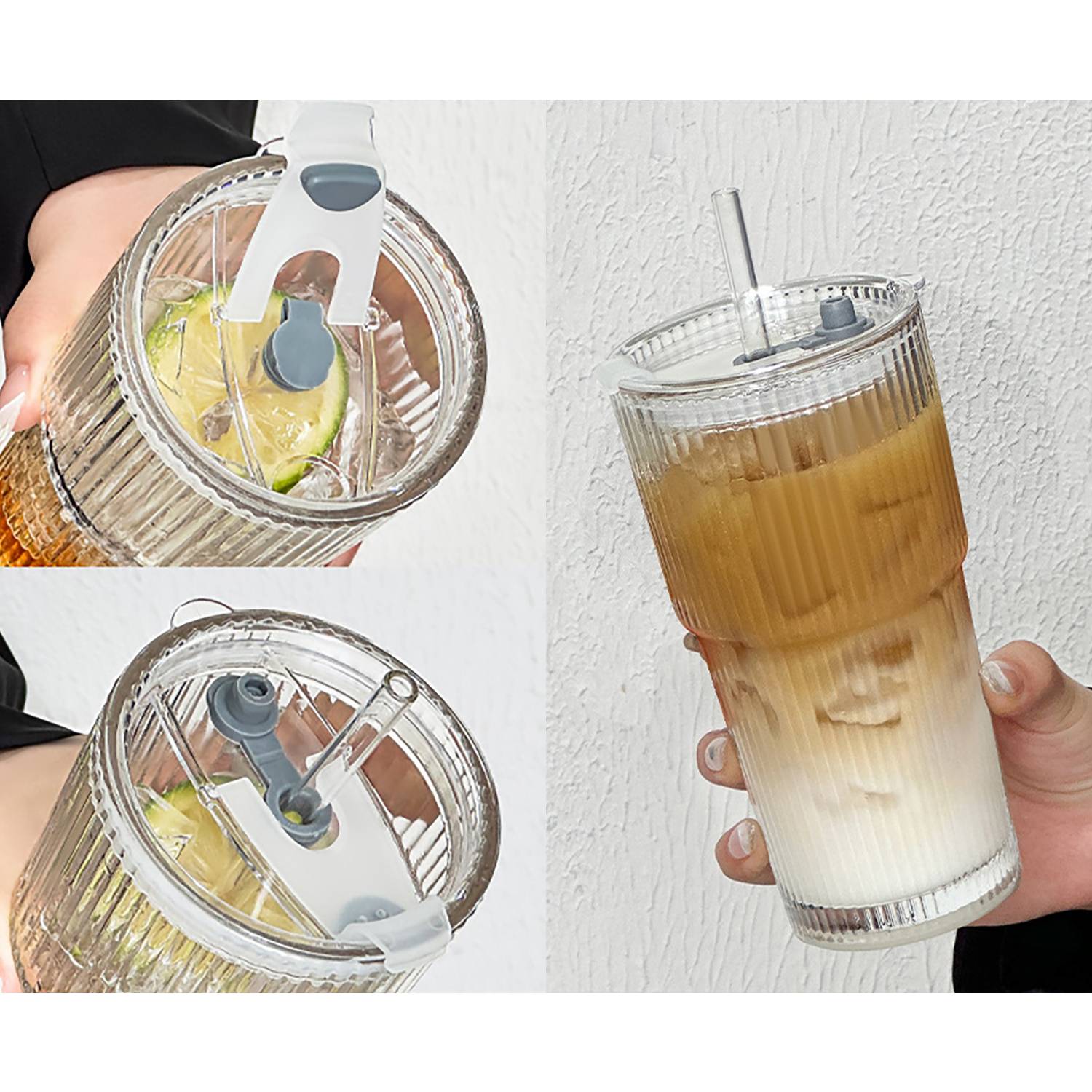 20oz High-appearance-value sealed striped glass strawcup - Image 4