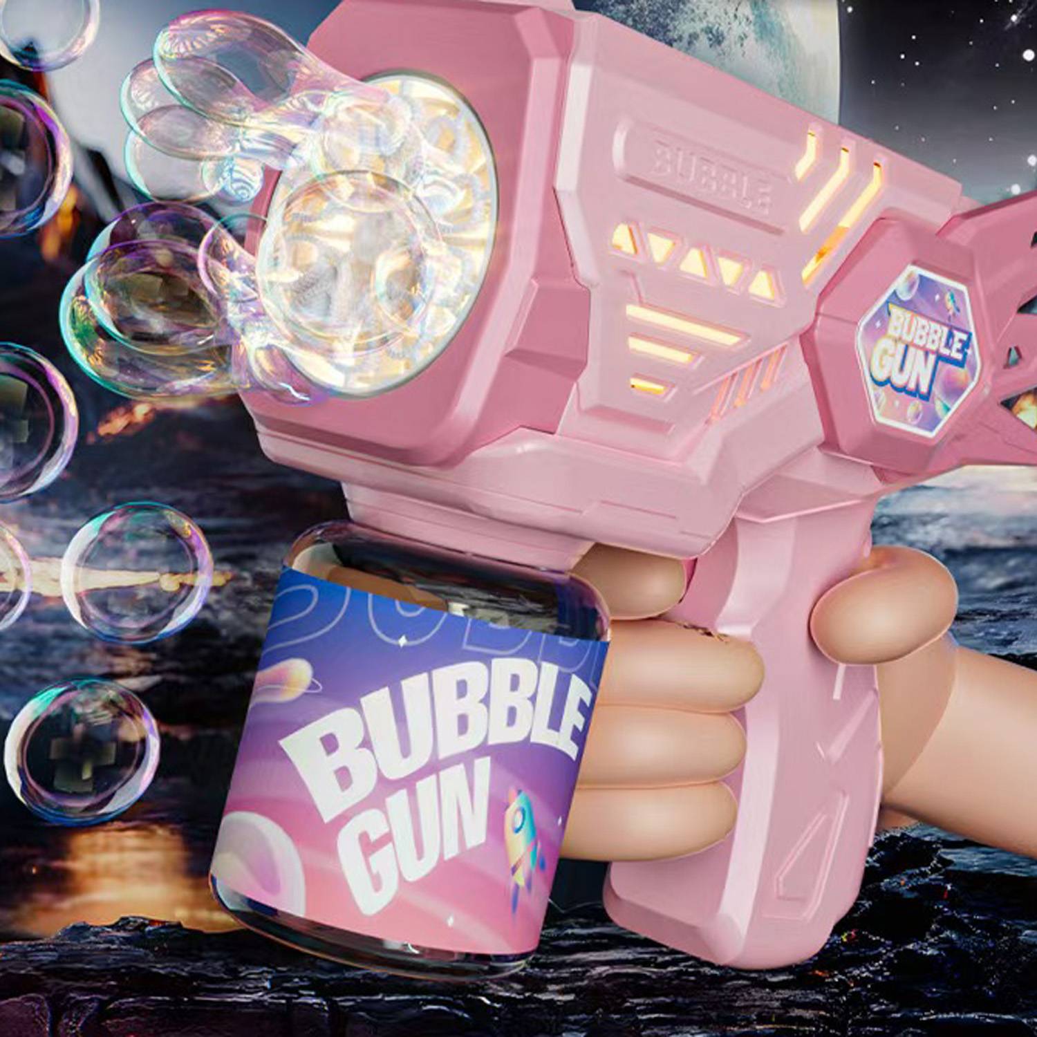 Kids Handheld Plastic Bubble Gun Toy w/ Light - Image 7