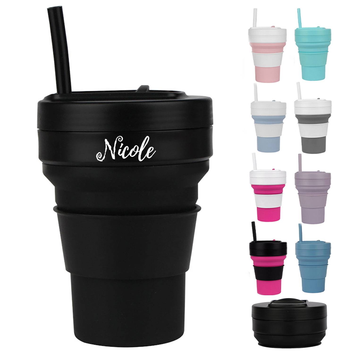 11 Oz Folding Travel Mug W/ Straw