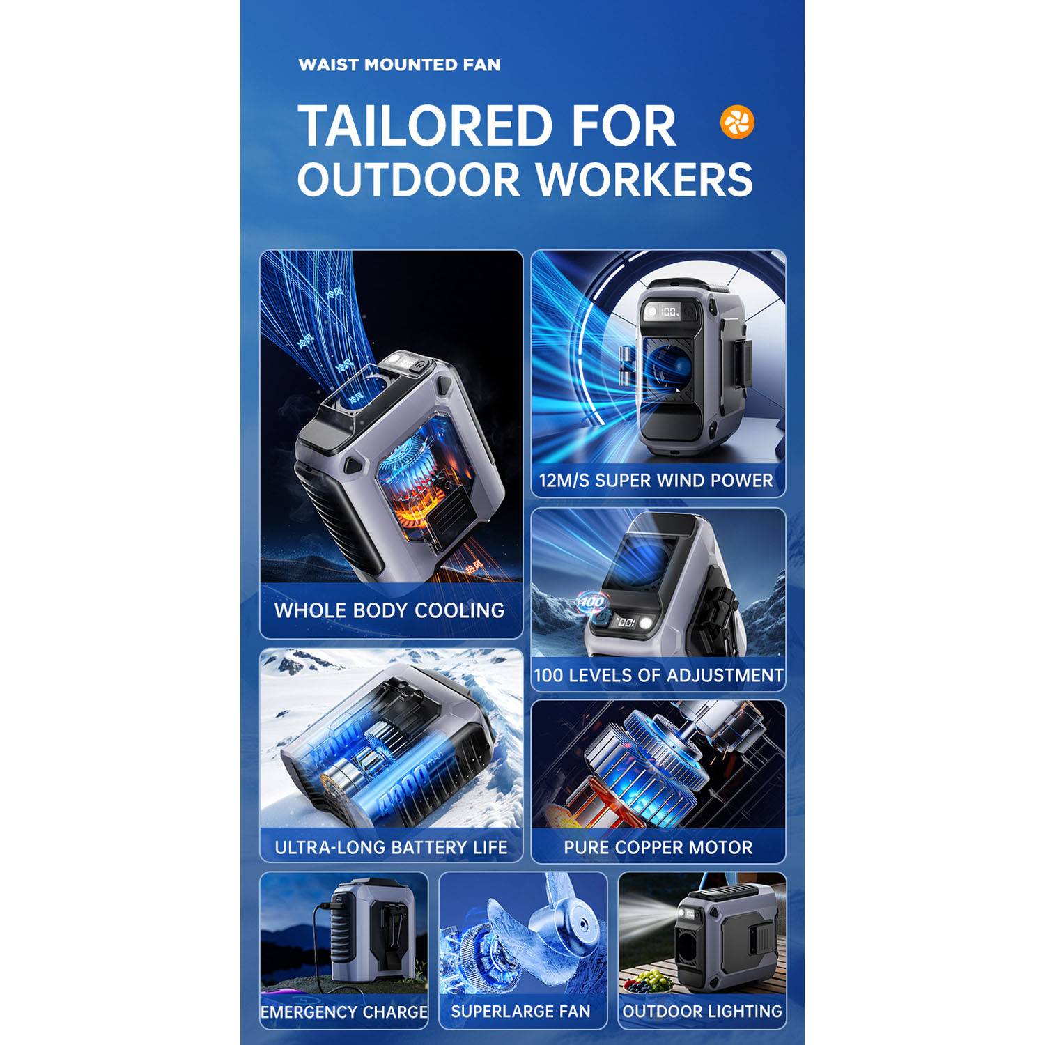 USB Rechargeable Mini Portable Waist Fan - Image 8