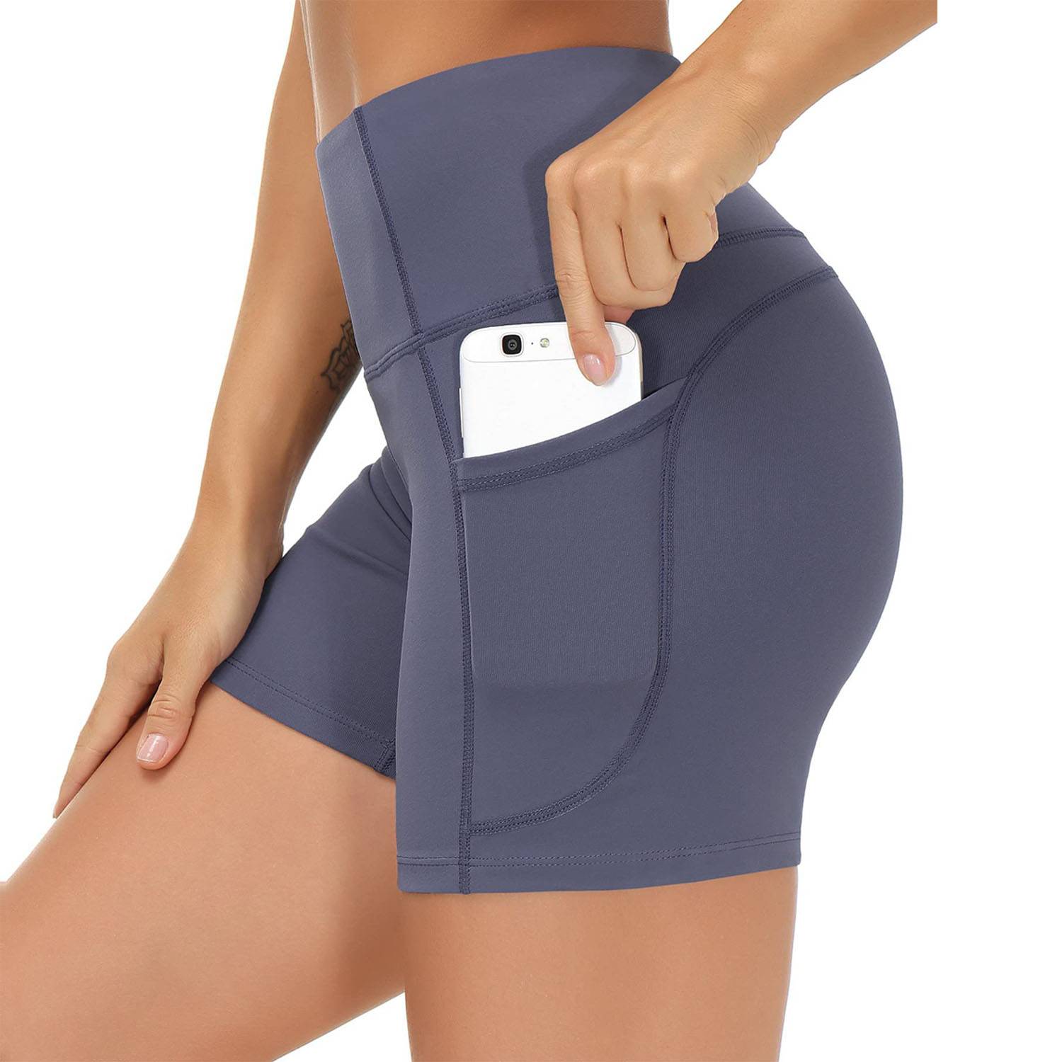 High Waist Breathable Polyester Workout Shorts w/ Pockets - Image 6