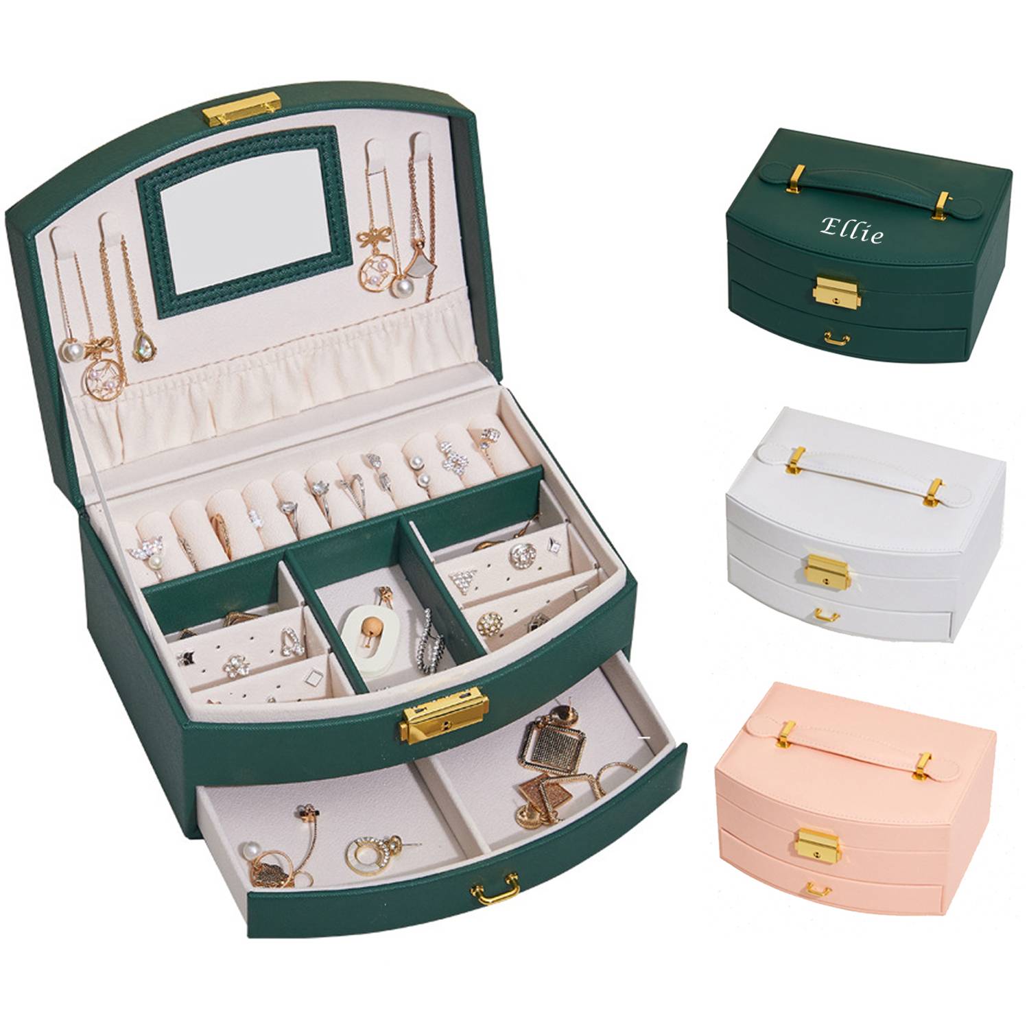 PU Leather Double Layer Jewelry Box Organizer