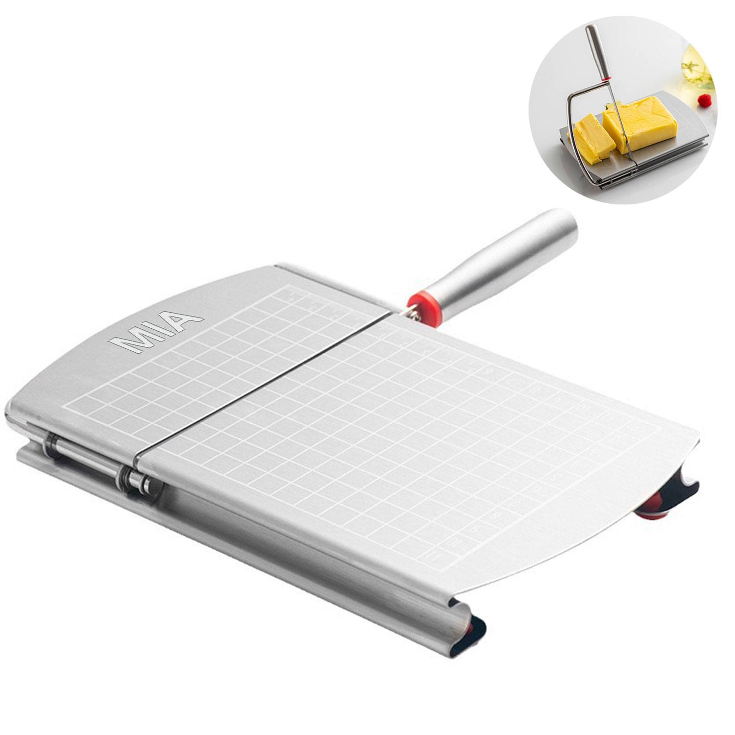 Stainless steel cheese slicer w/ scale