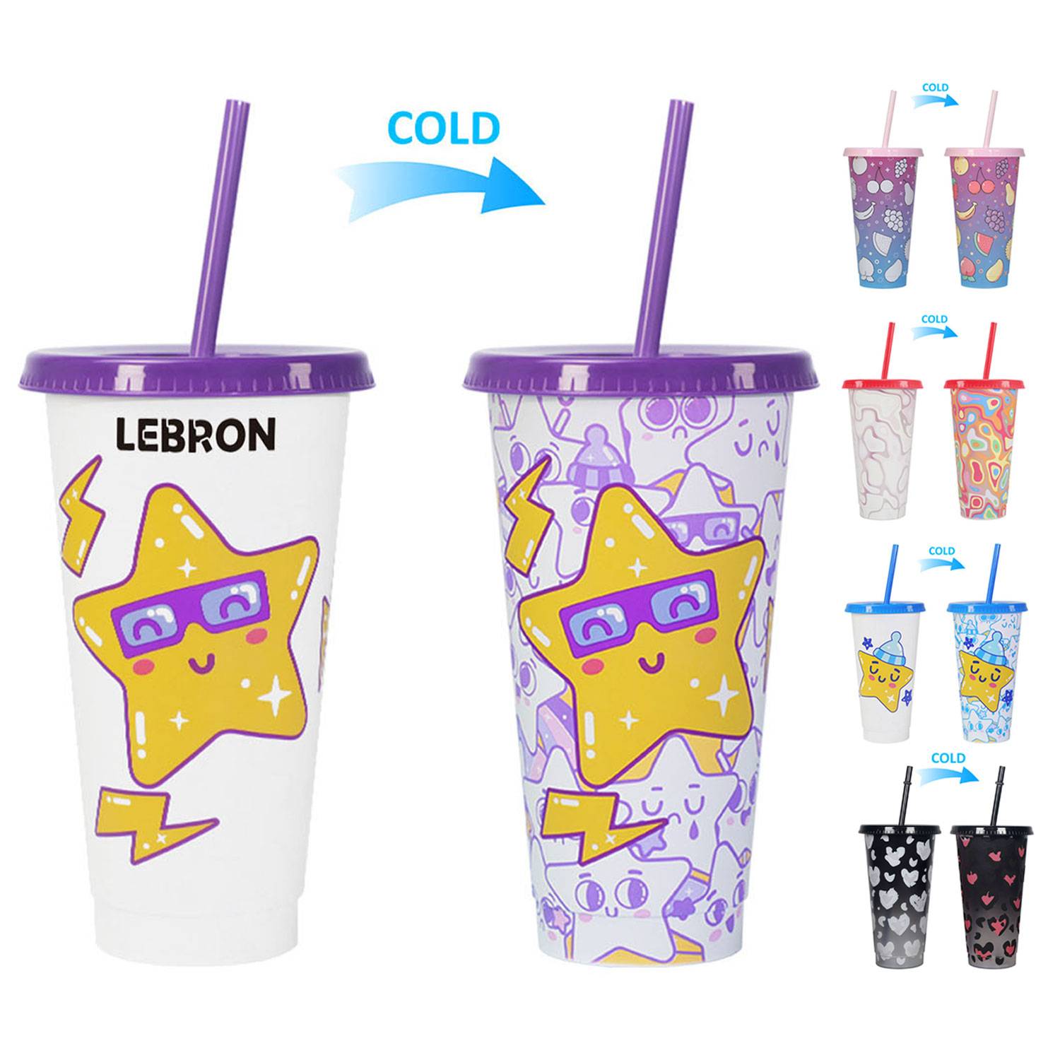 24oz Reusable Color Changing Plastic Cold Drink Cup