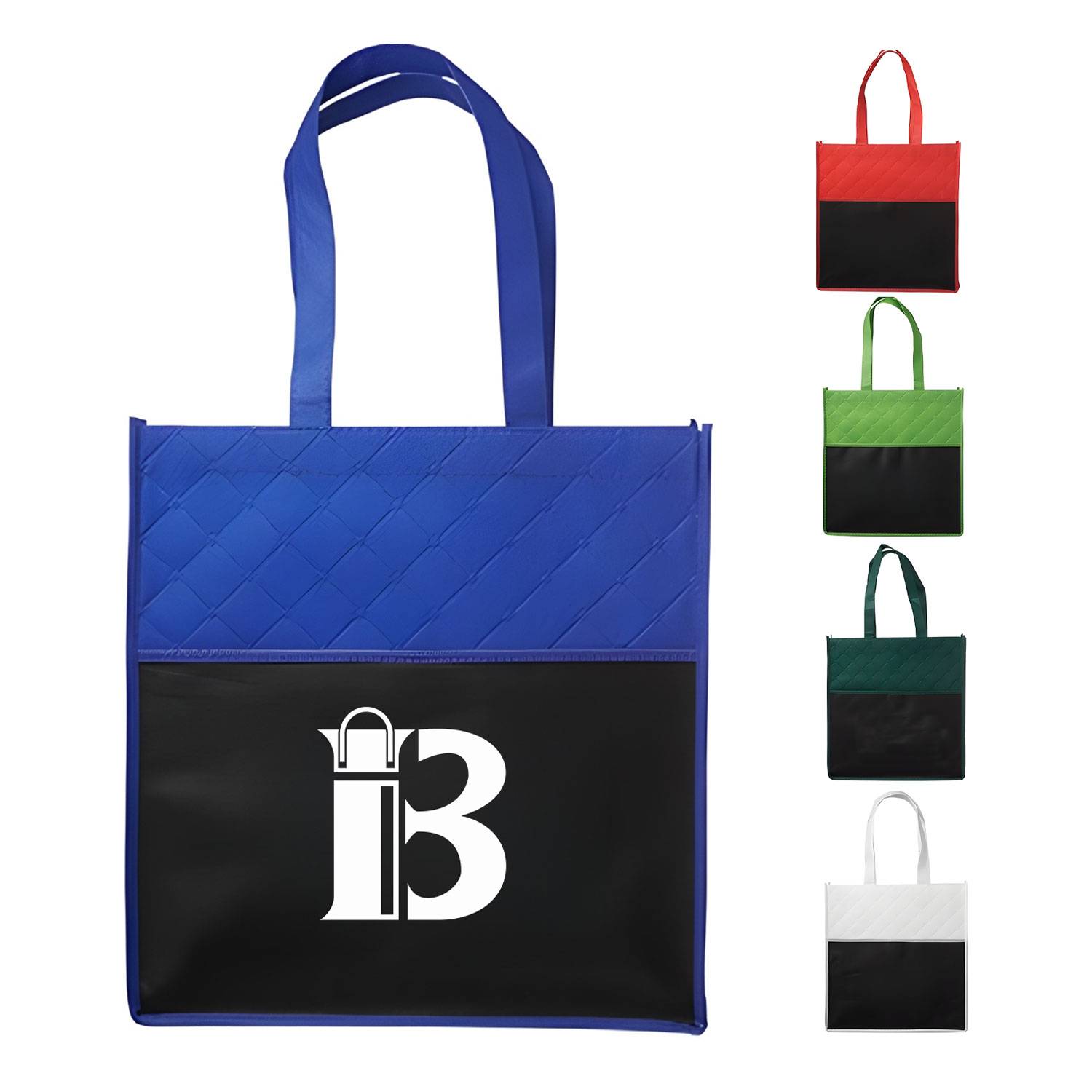 Reusable Quilted Pocket two-tone red black Grocery Tote Bag