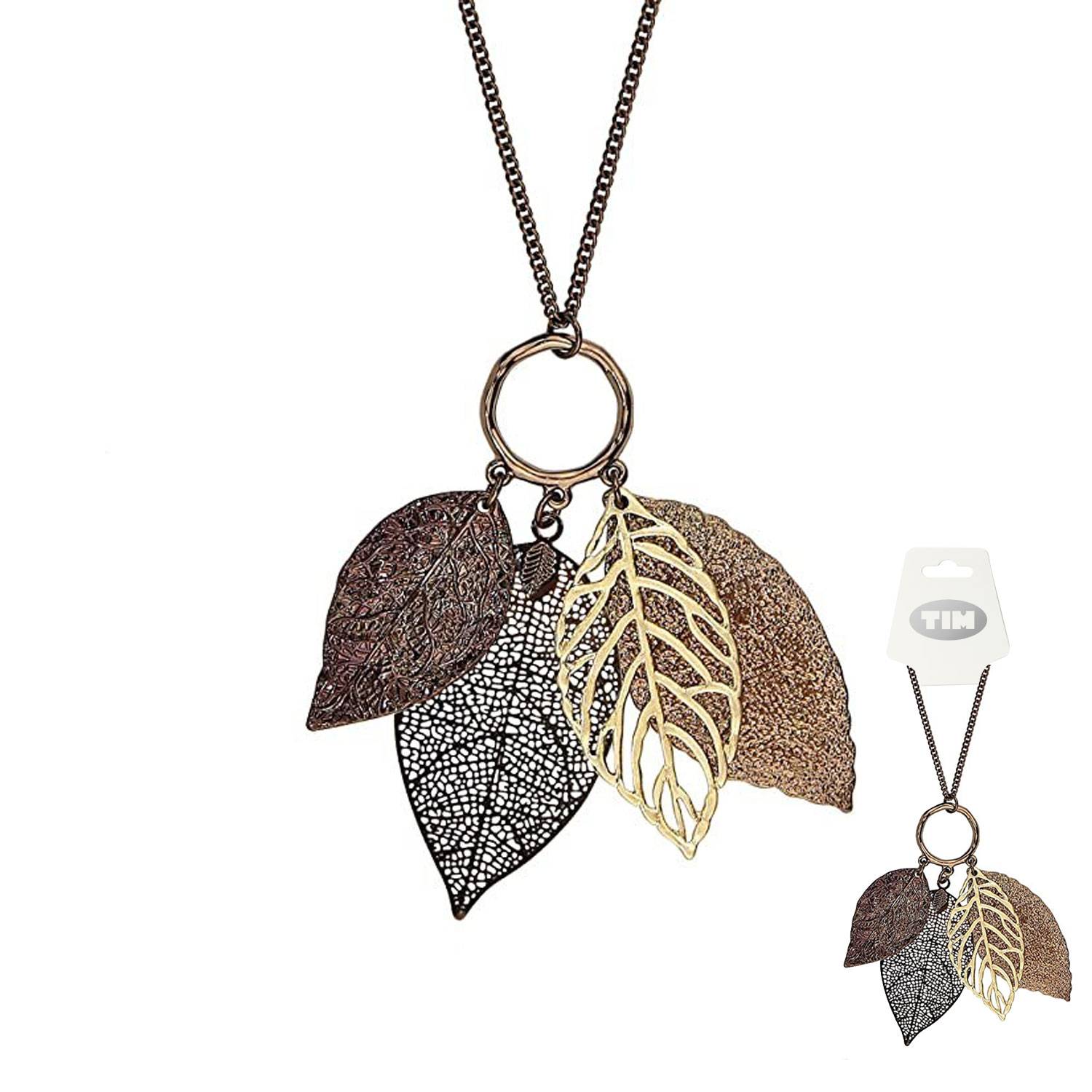 Gold&Silver Double Color Autumn Leaf Pendant Necklace